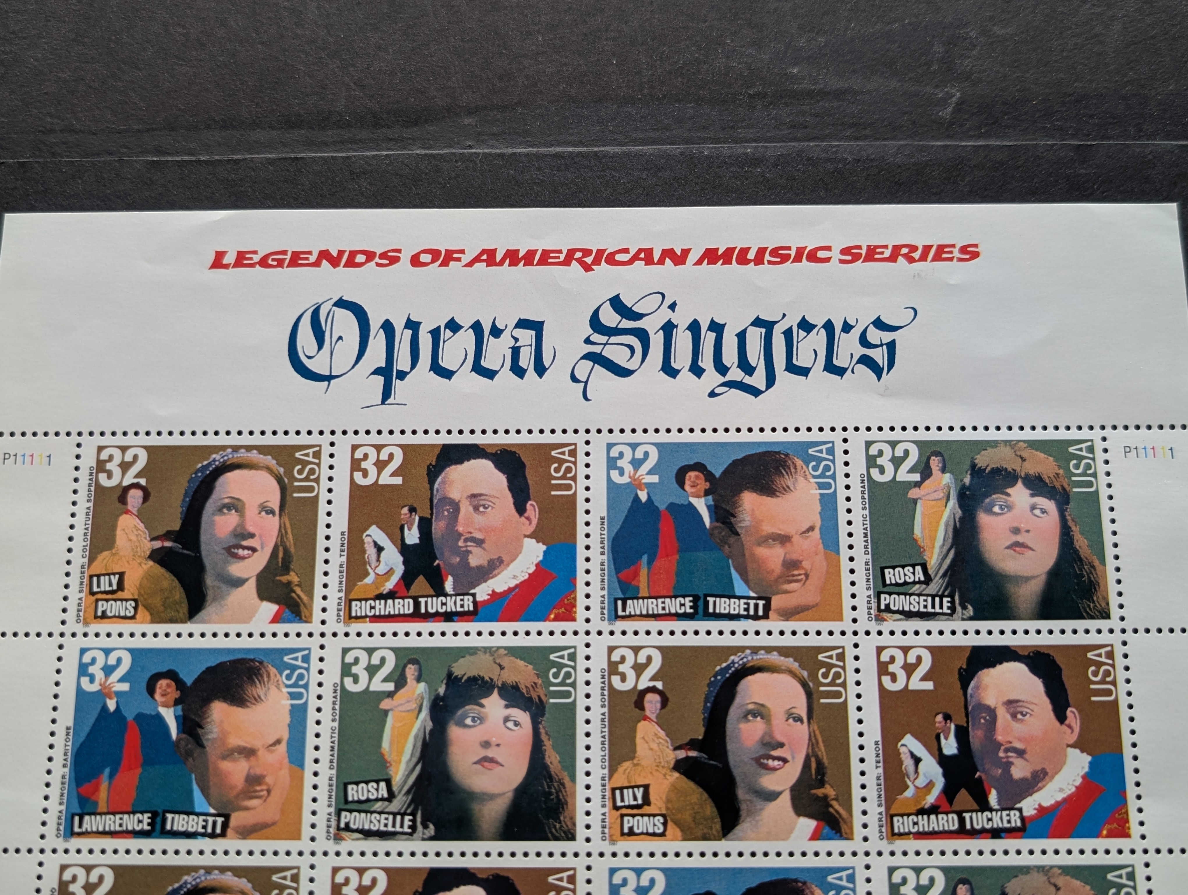 1997 Opera Singers Stamp Sheet, Mint, Original Gum, Never Hinged
