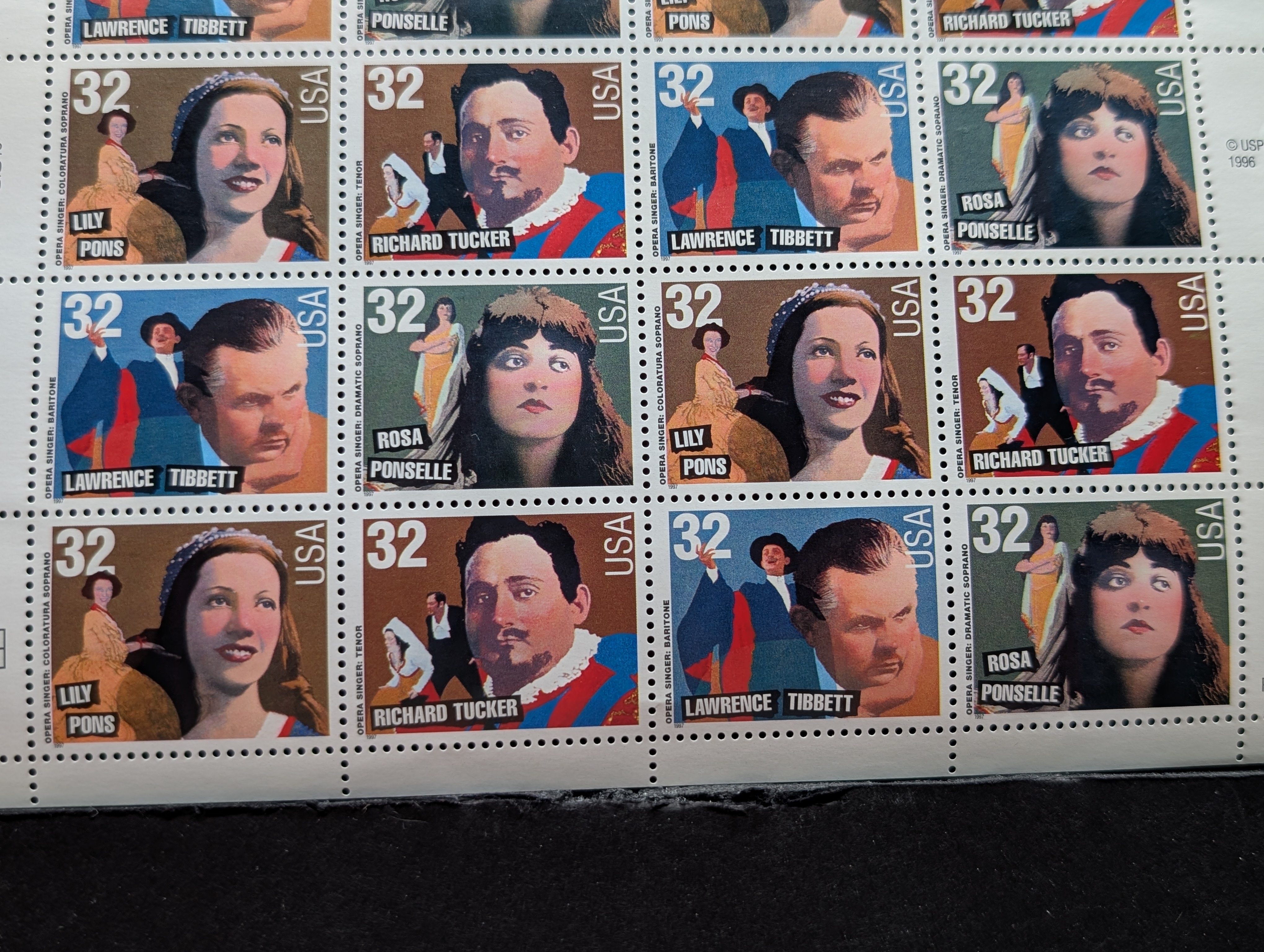 1997 Opera Singers Stamp Sheet, Mint, Original Gum, Never Hinged