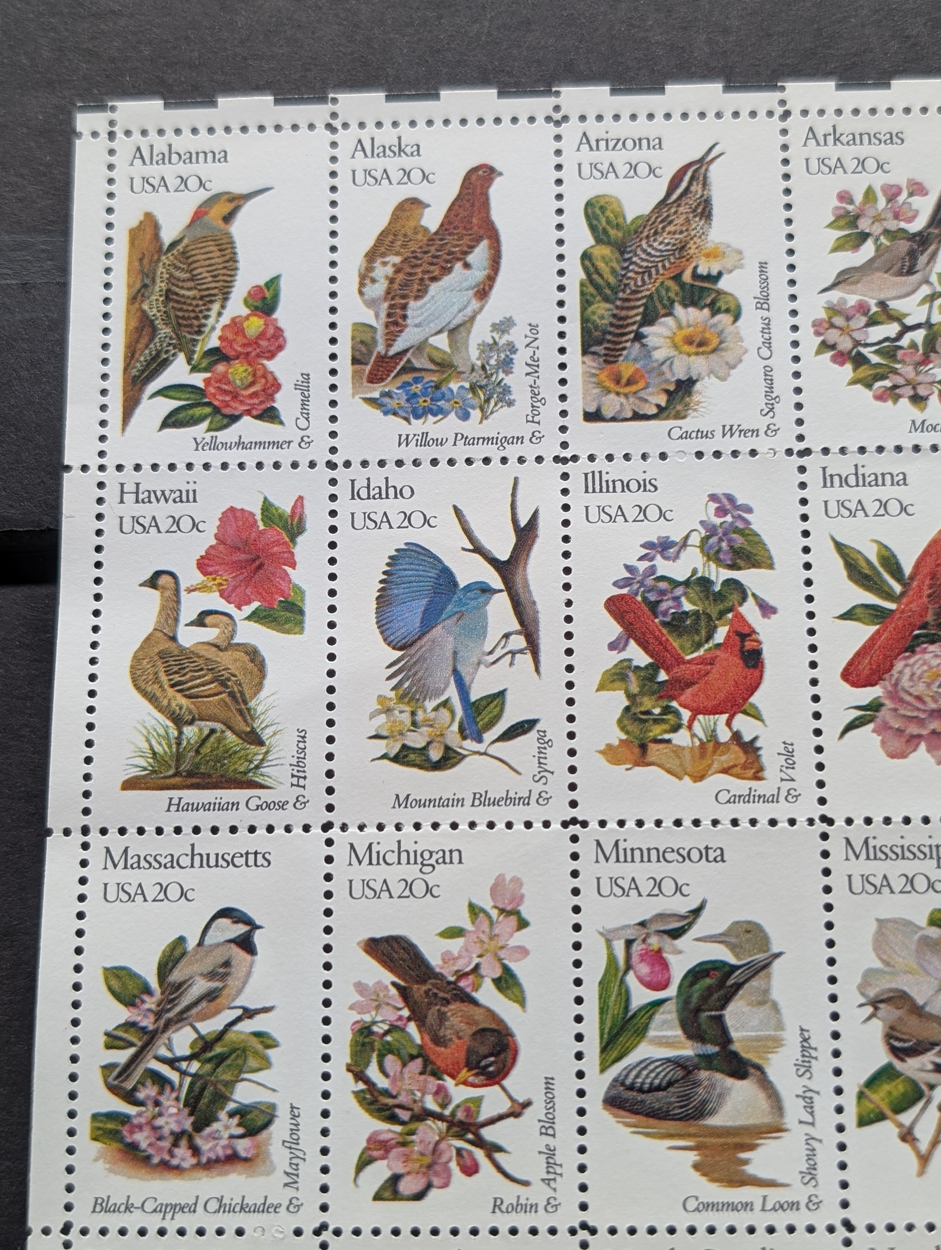 1981 State Birds Stamp Sheet, Mint, Original Gum, Never Hinged