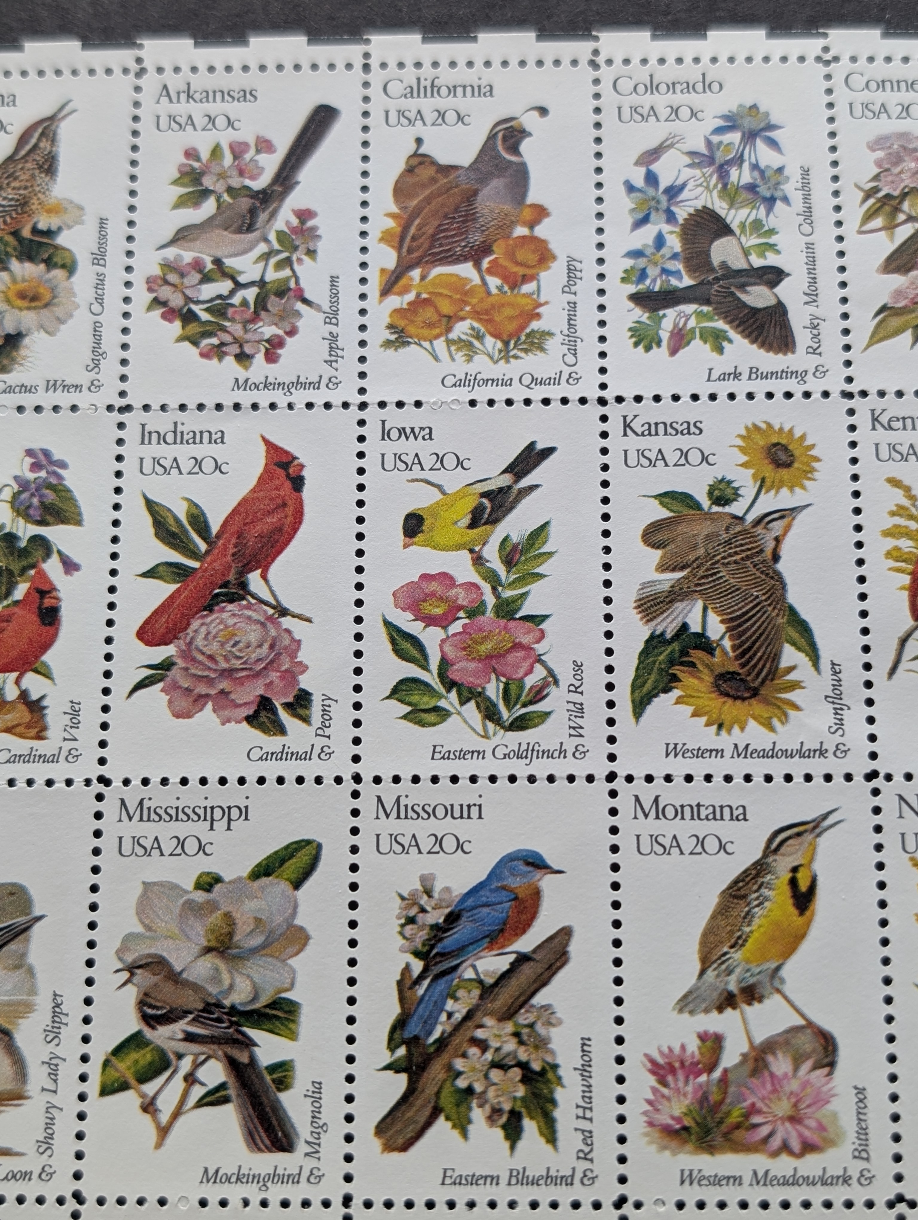 1981 State Birds Stamp Sheet, Mint, Original Gum, Never Hinged