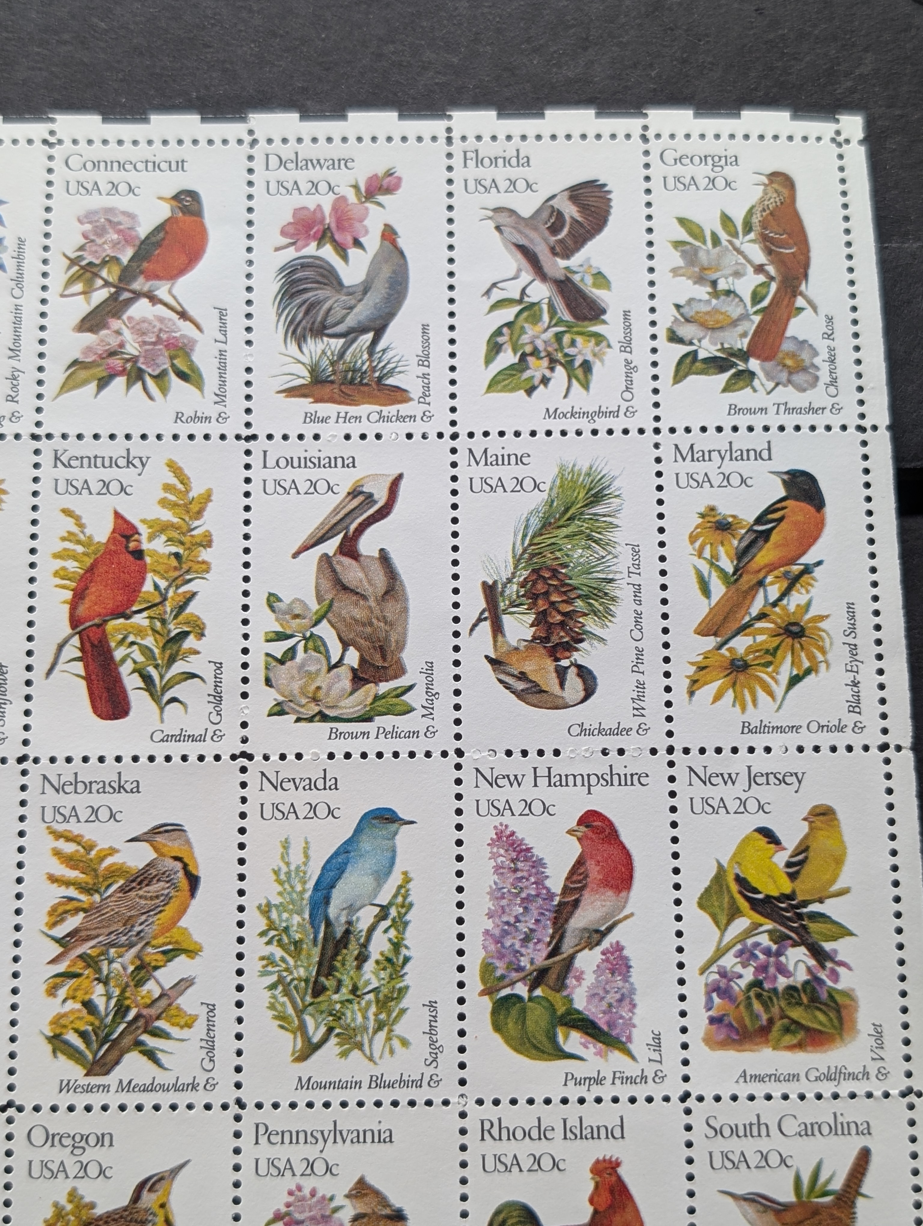 1981 State Birds Stamp Sheet, Mint, Original Gum, Never Hinged