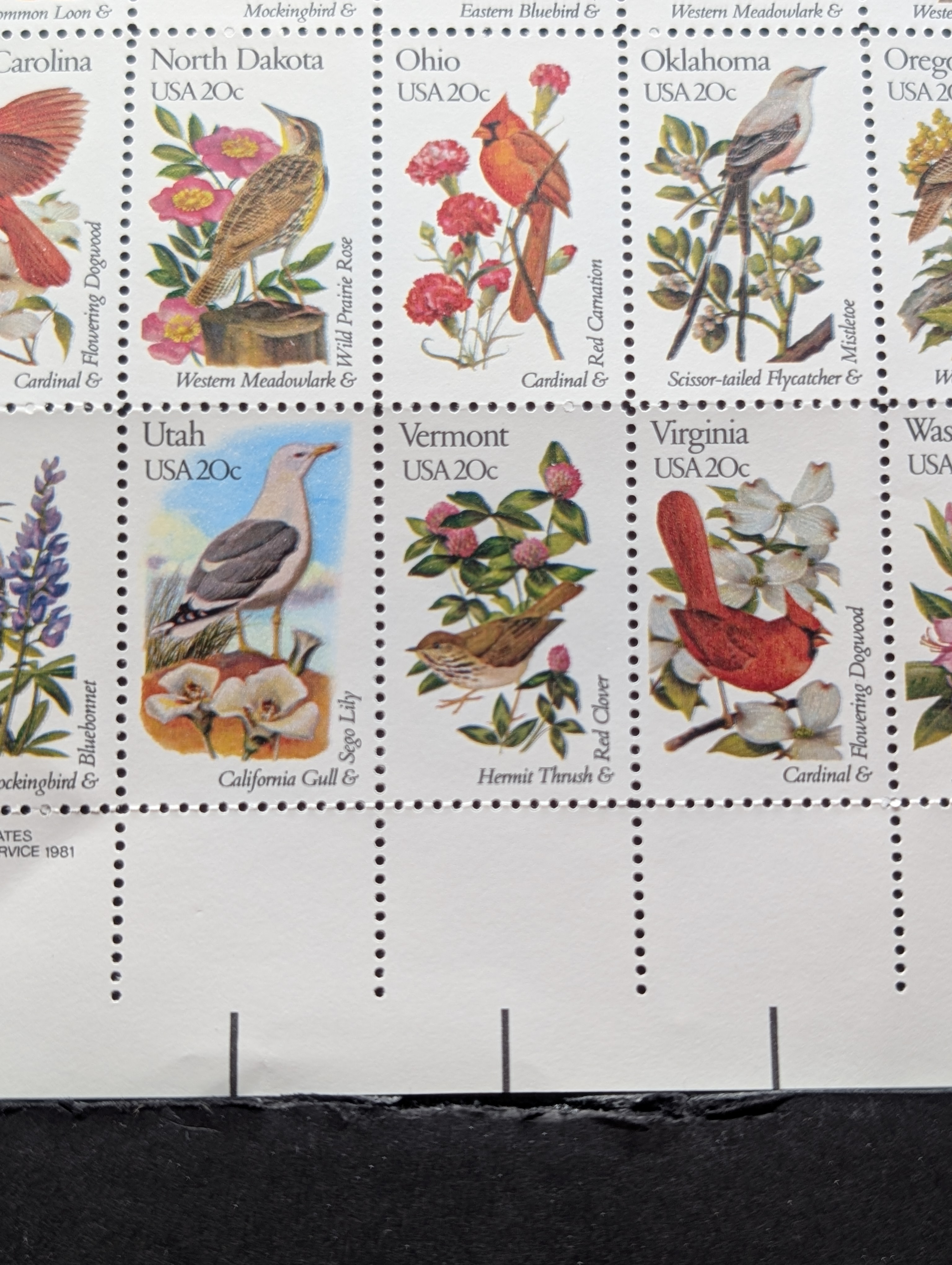 1981 State Birds Stamp Sheet, Mint, Original Gum, Never Hinged