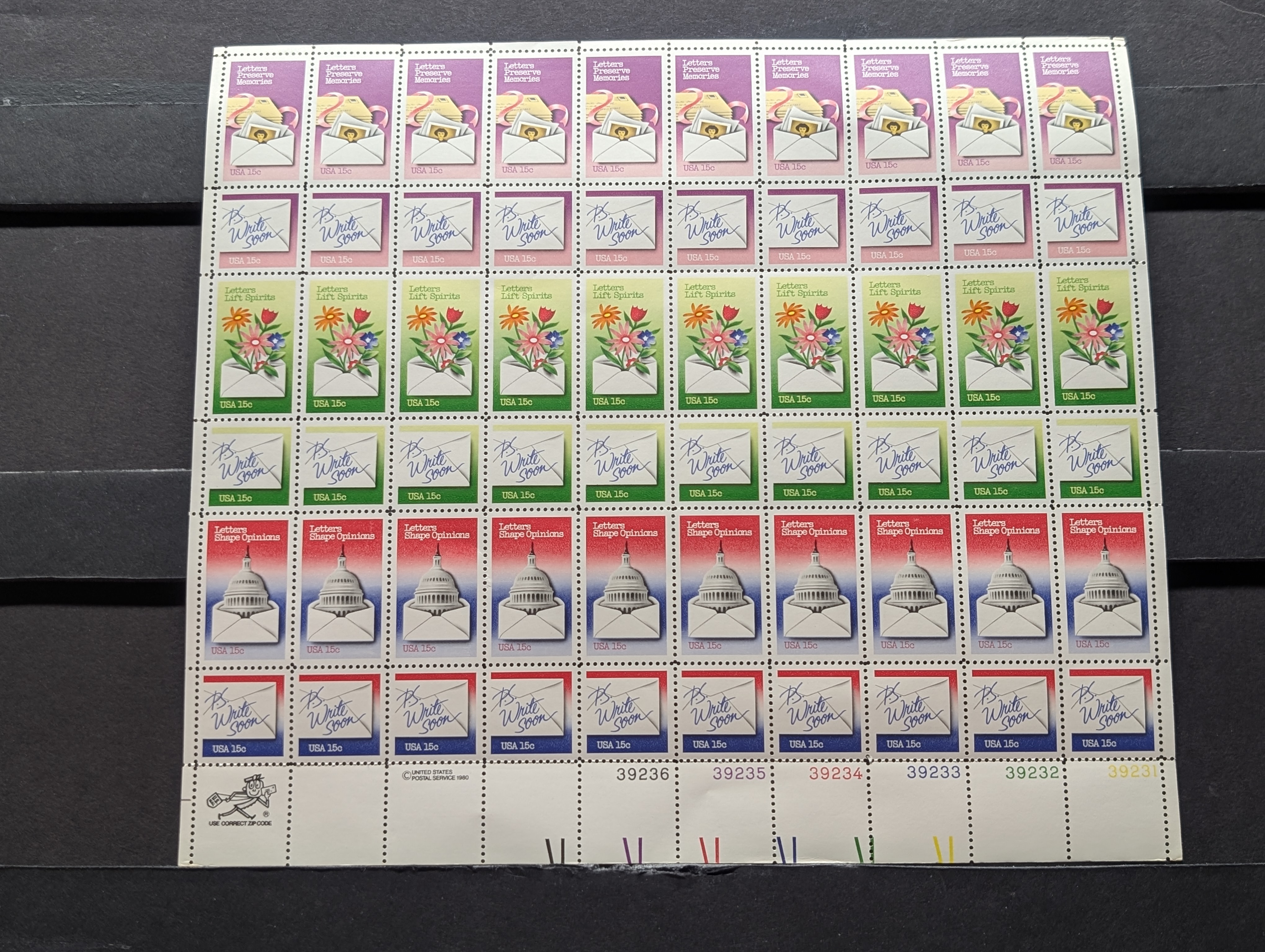 1980 Commemoratives Stamp Sheet, Mint, Original Gum, Never Hinged