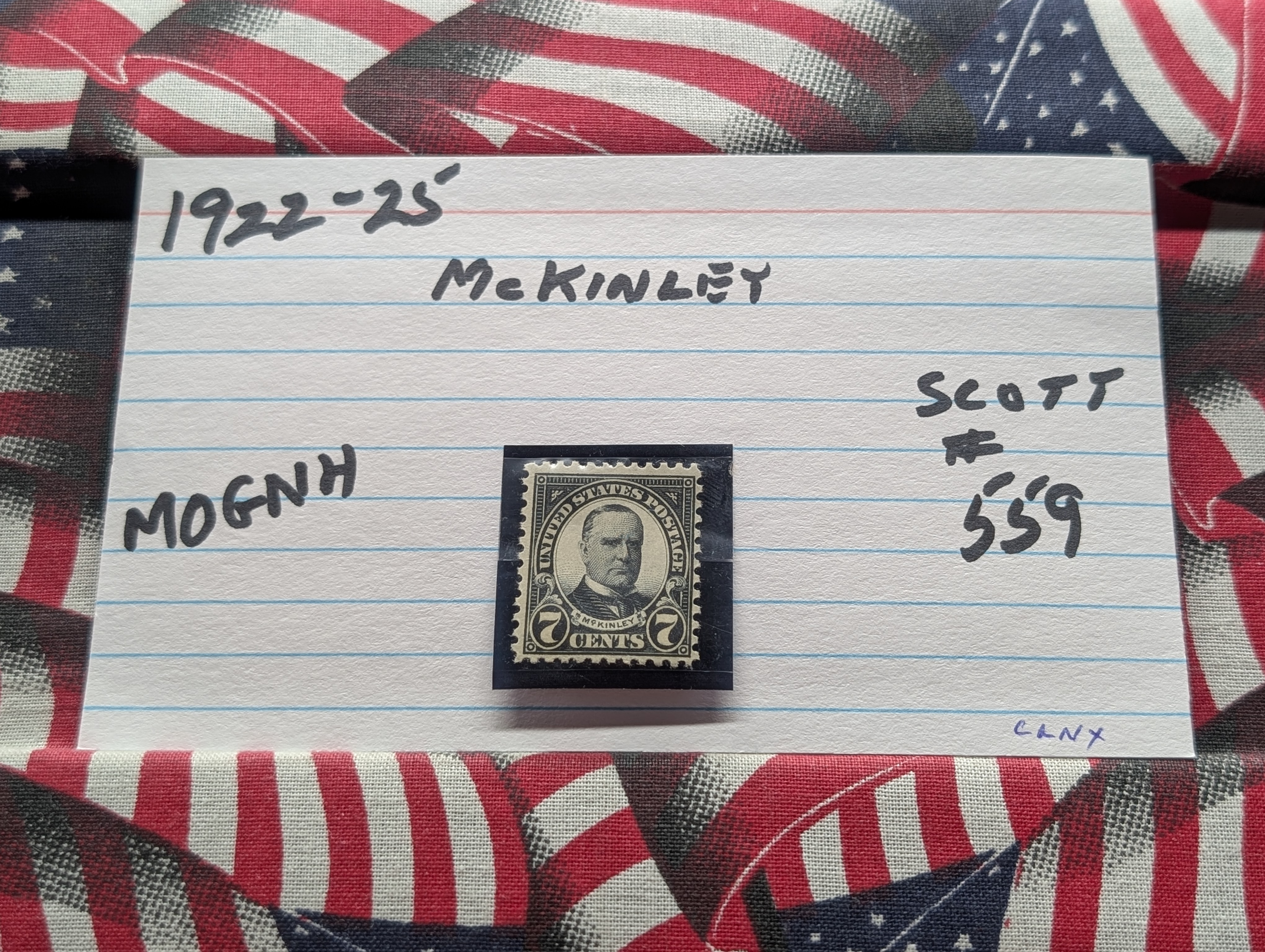 1922-1925 McKinley 7 Cents Stamps, Scott # 559, Mint, Original Gum, Never Hinged