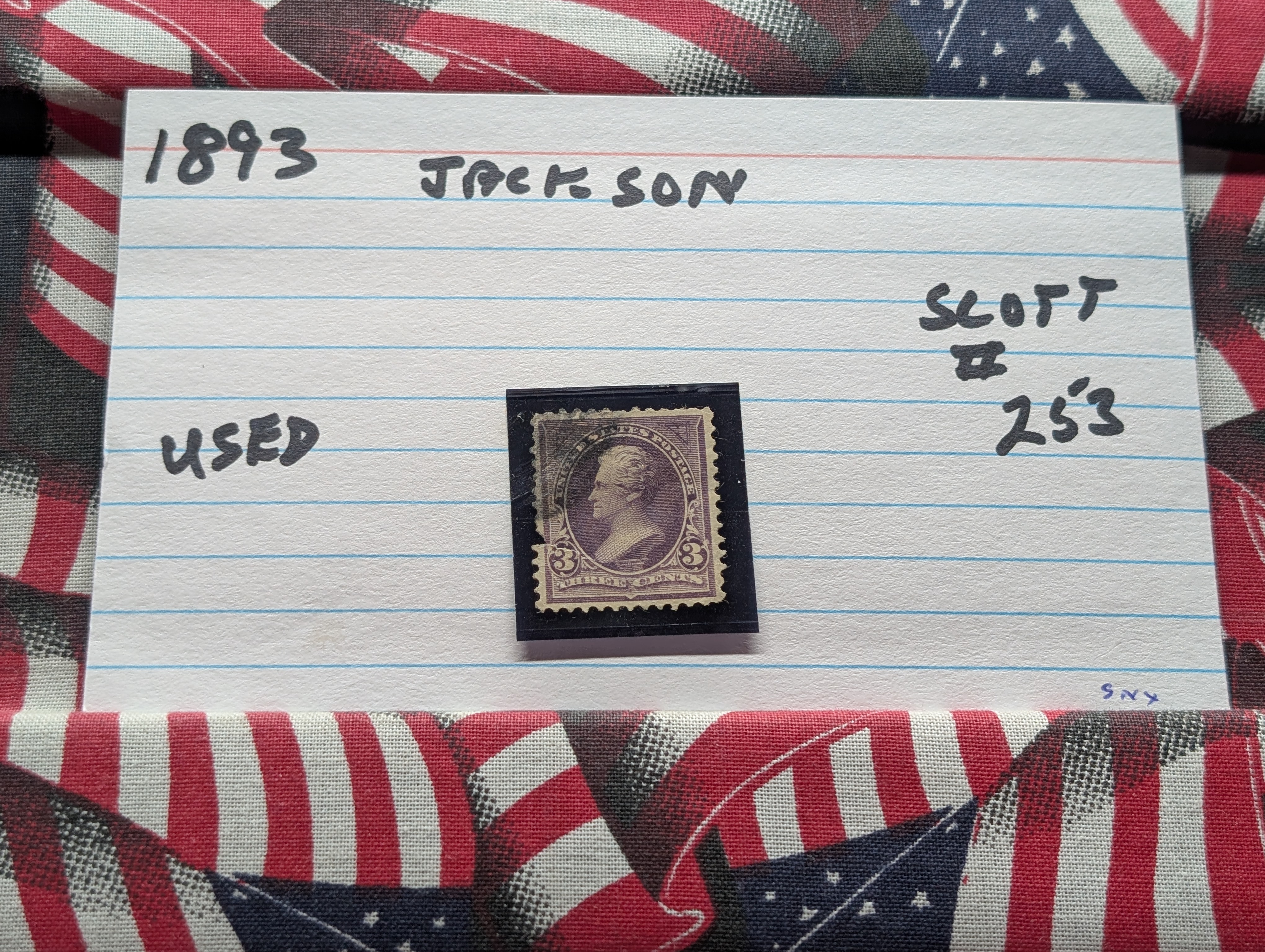 1893 Jackson 3 Cents Stamp, Scott # 253, Used