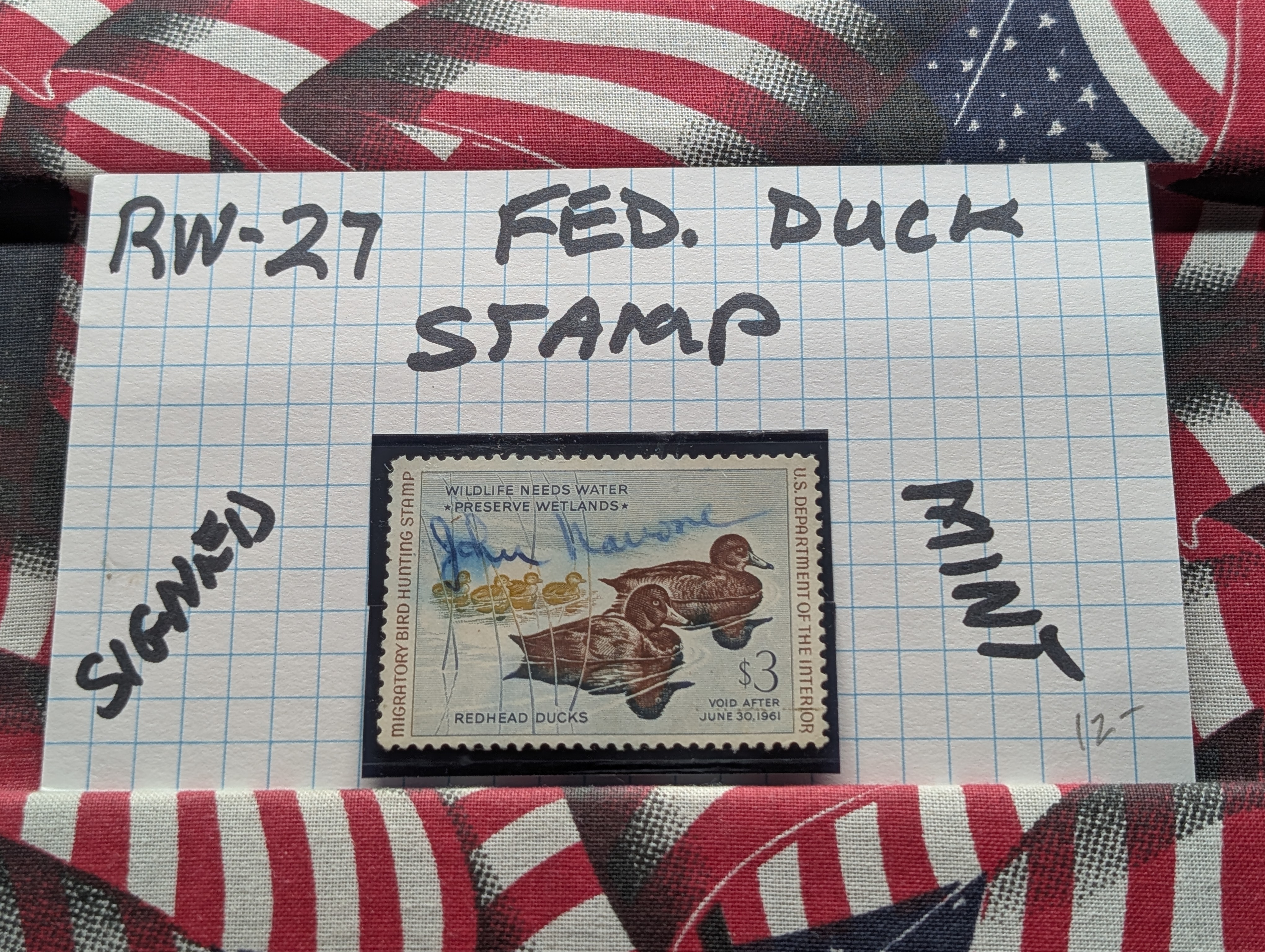 1960 Dept. Of Interior Federal Duck Stamp, RW-27, Signed