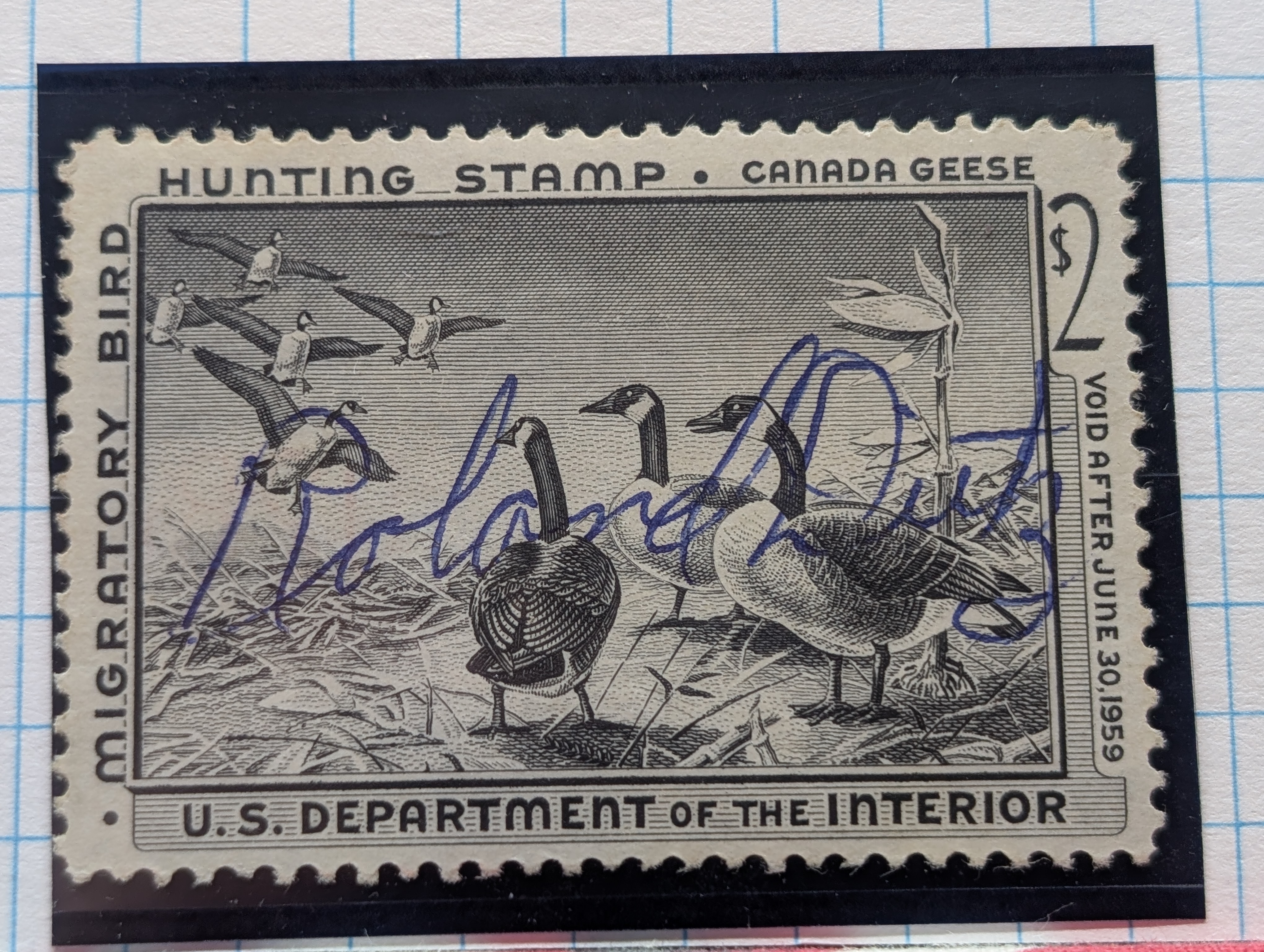 1958 Dept. Of Interior Federal Duck Stamp, RW-25, Signed
