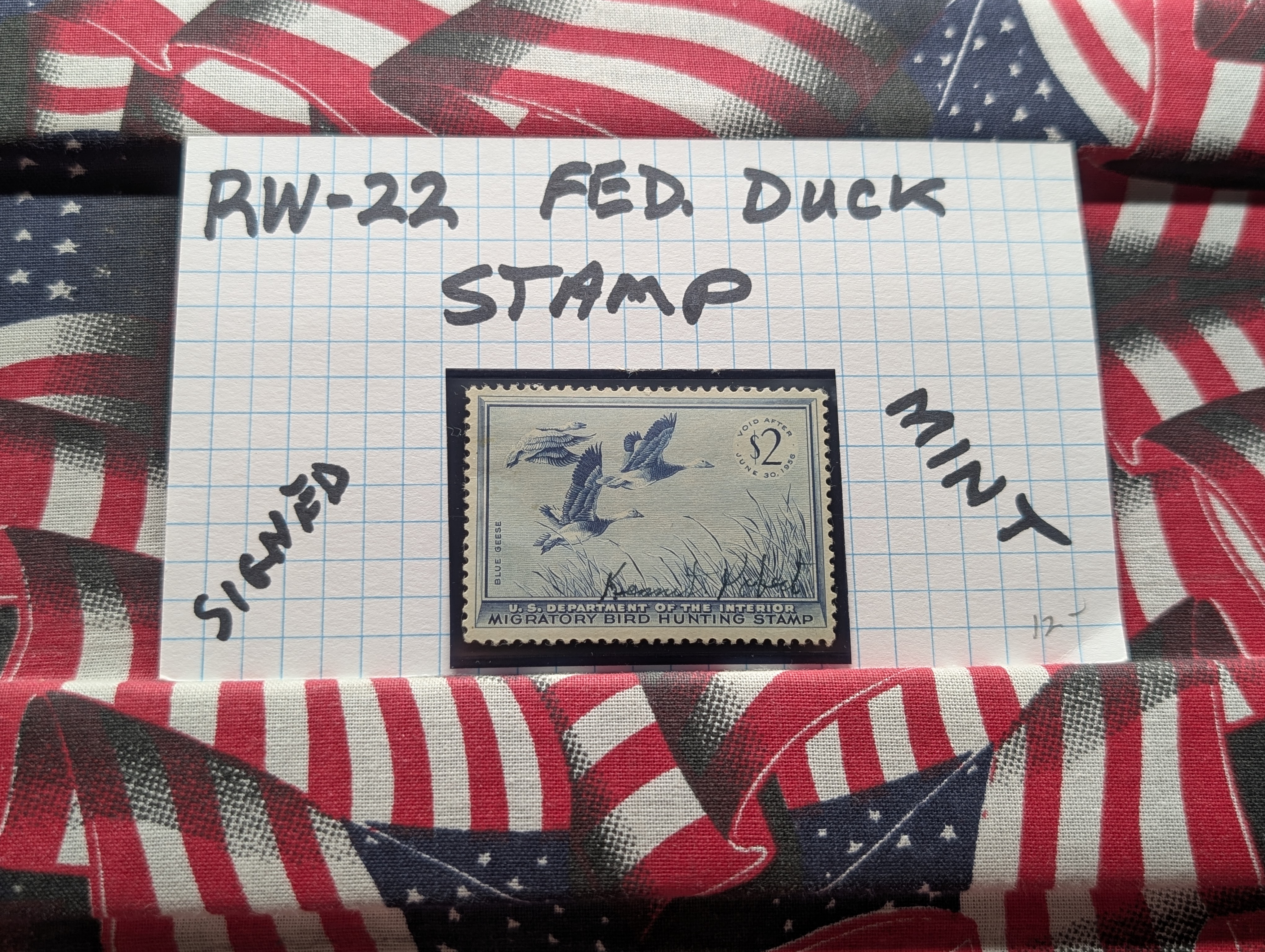 1955 Dept. Of Interior Federal Duck Stamp, RW-22, Signed
