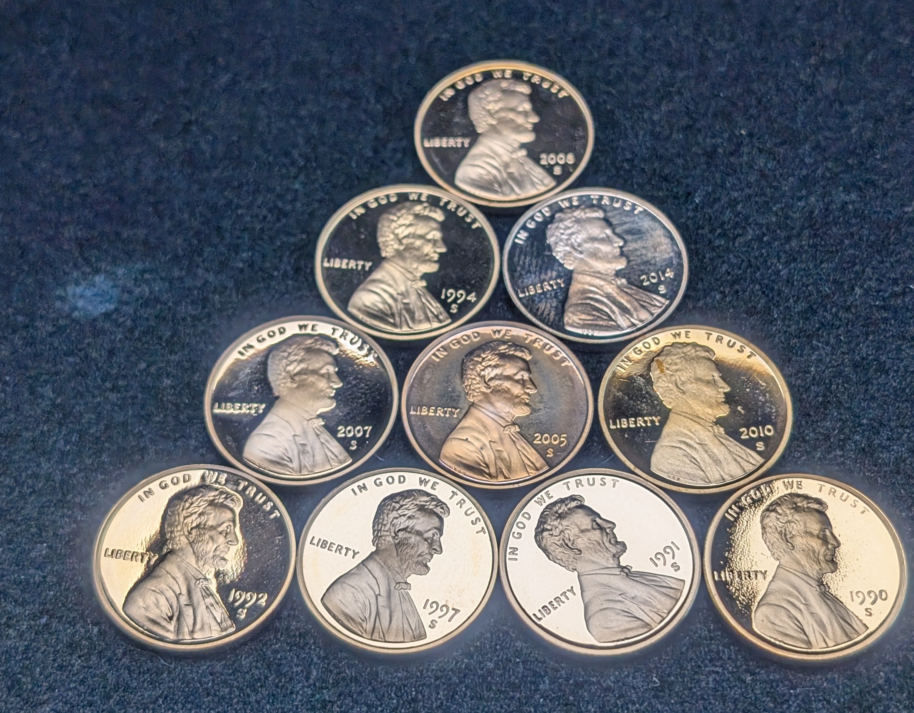 (10) Mixed Date Proof Lincoln Memorial & Shield Cents, No Duplicates