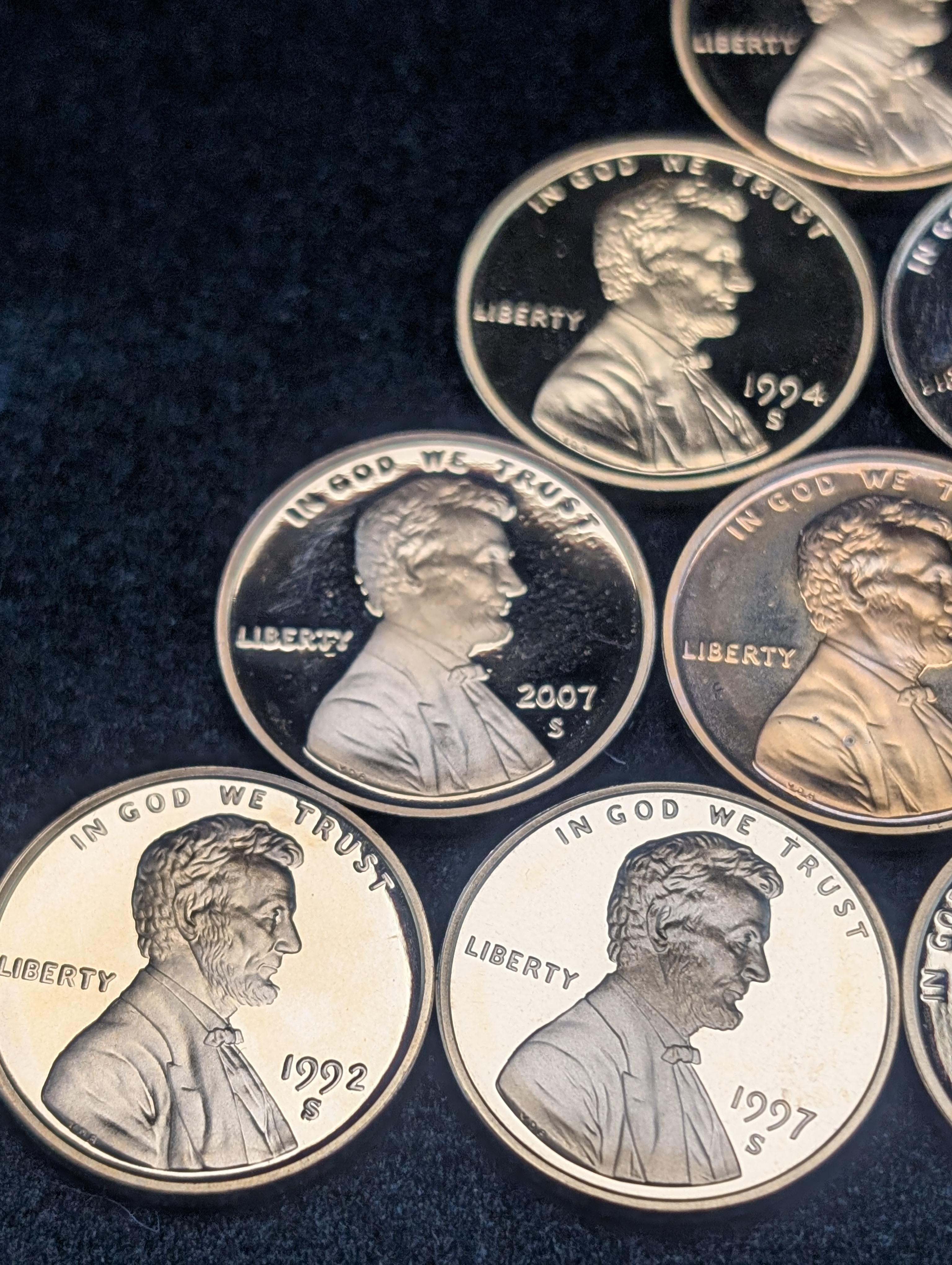 (10) Mixed Date Proof Lincoln Memorial & Shield Cents, No Duplicates