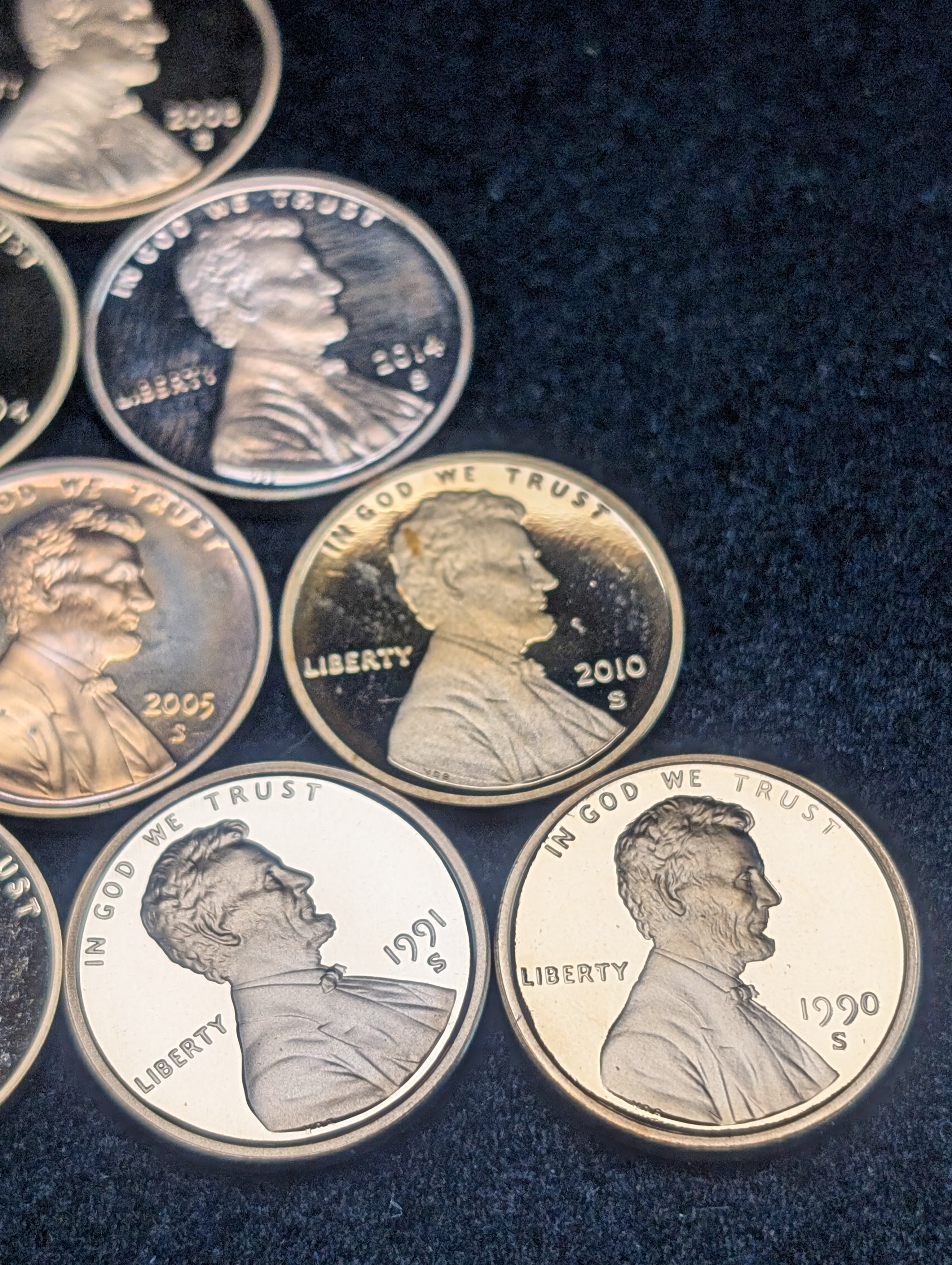 (10) Mixed Date Proof Lincoln Memorial & Shield Cents, No Duplicates