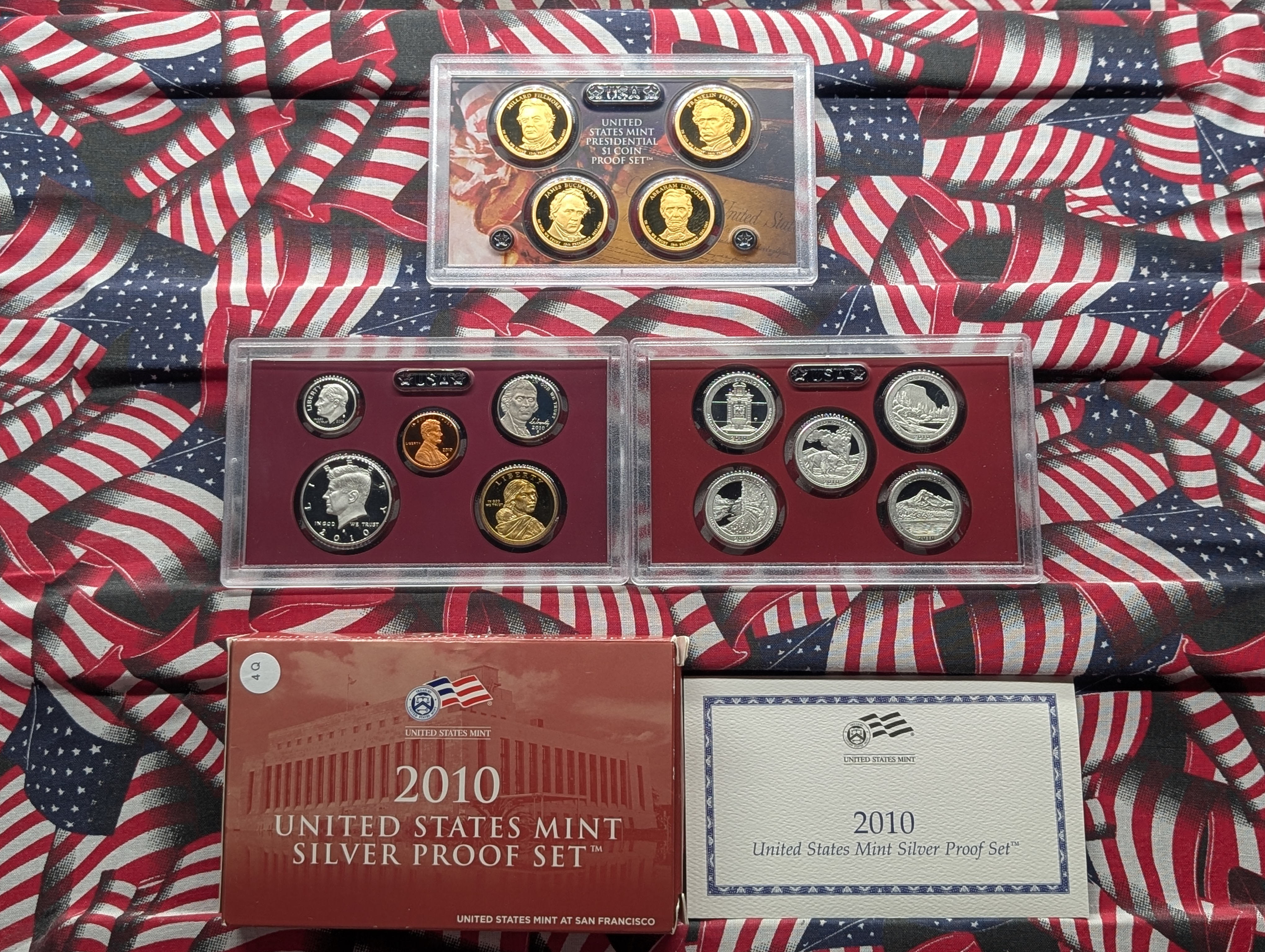 2010-S U.S. Mint Silver Proof Set In OGP With COA - Includes America The Beautiful 90% Silver Quarters & Four Presidential Dollars - 7 Total