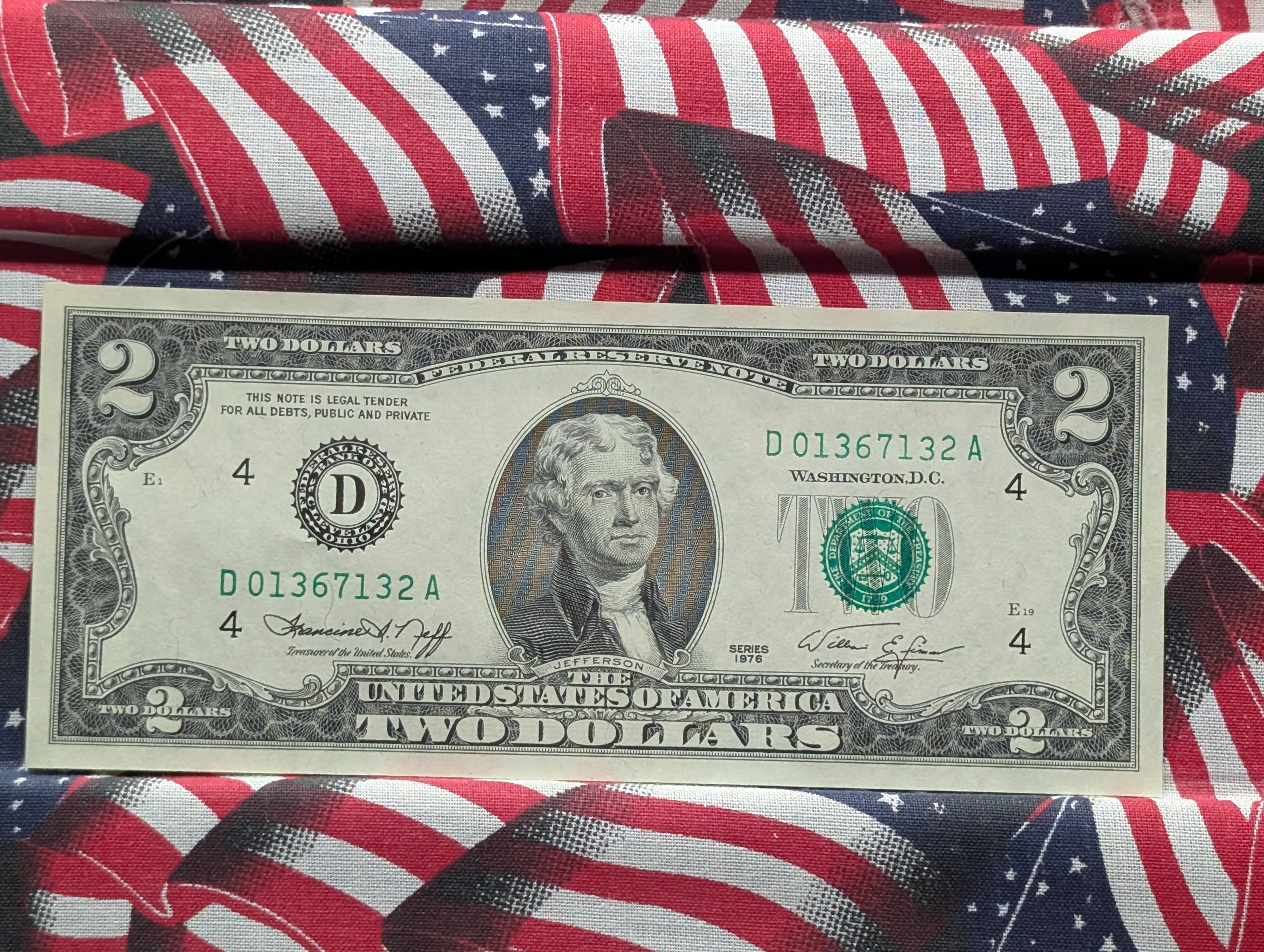 1976 Series $2 U.S. Federal Reserve Note In A Best Wishes Envelope