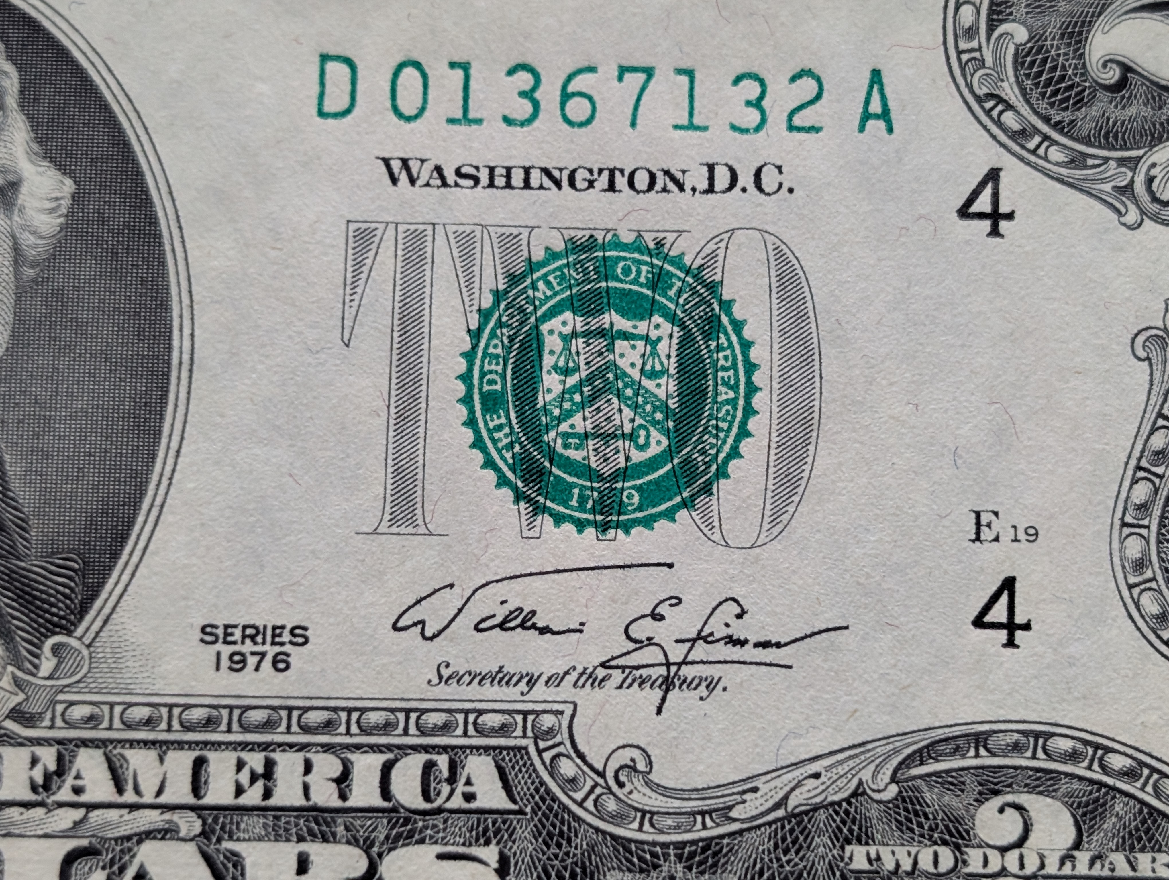 1976 Series $2 U.S. Federal Reserve Note In A Best Wishes Envelope