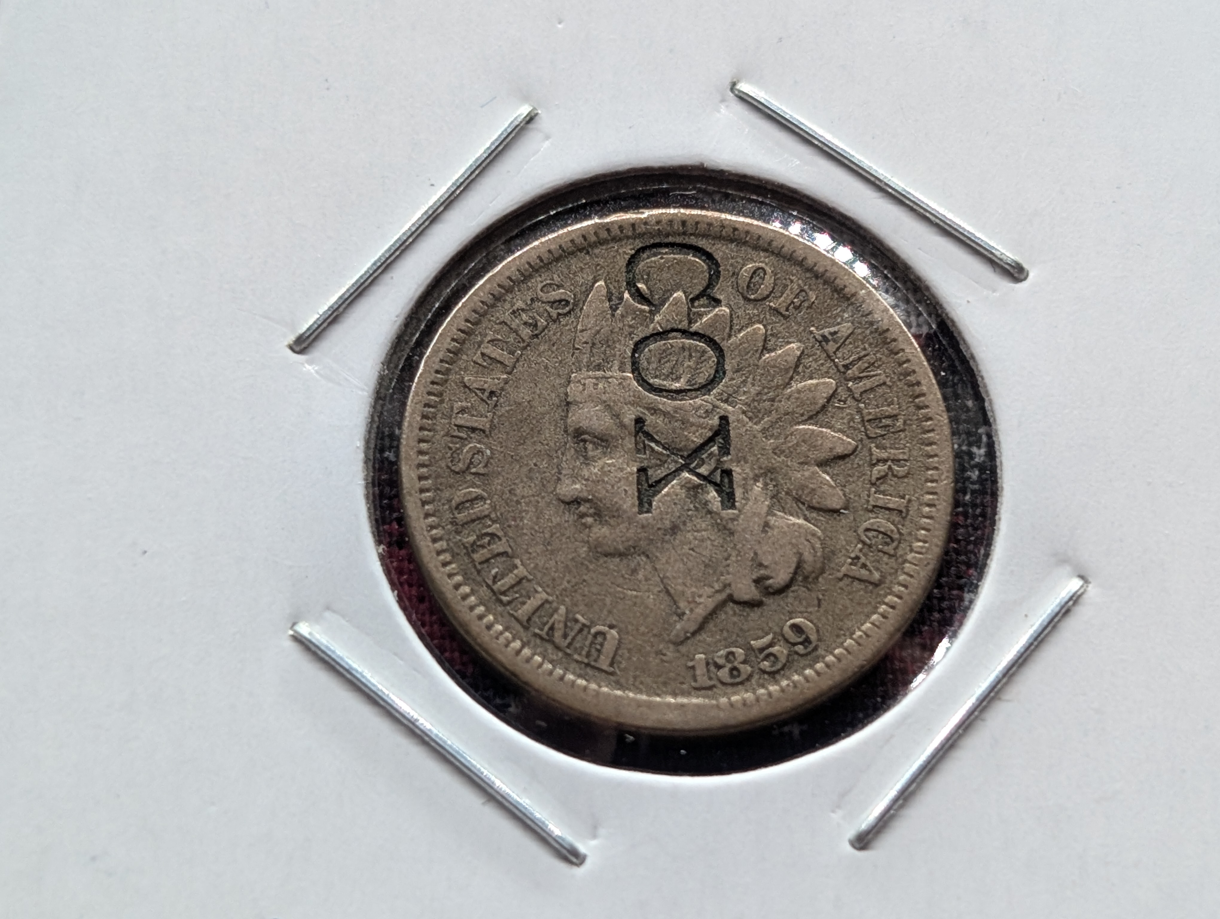 1859 Copper Nickel Indian Head Cent w/COX Counterstamp