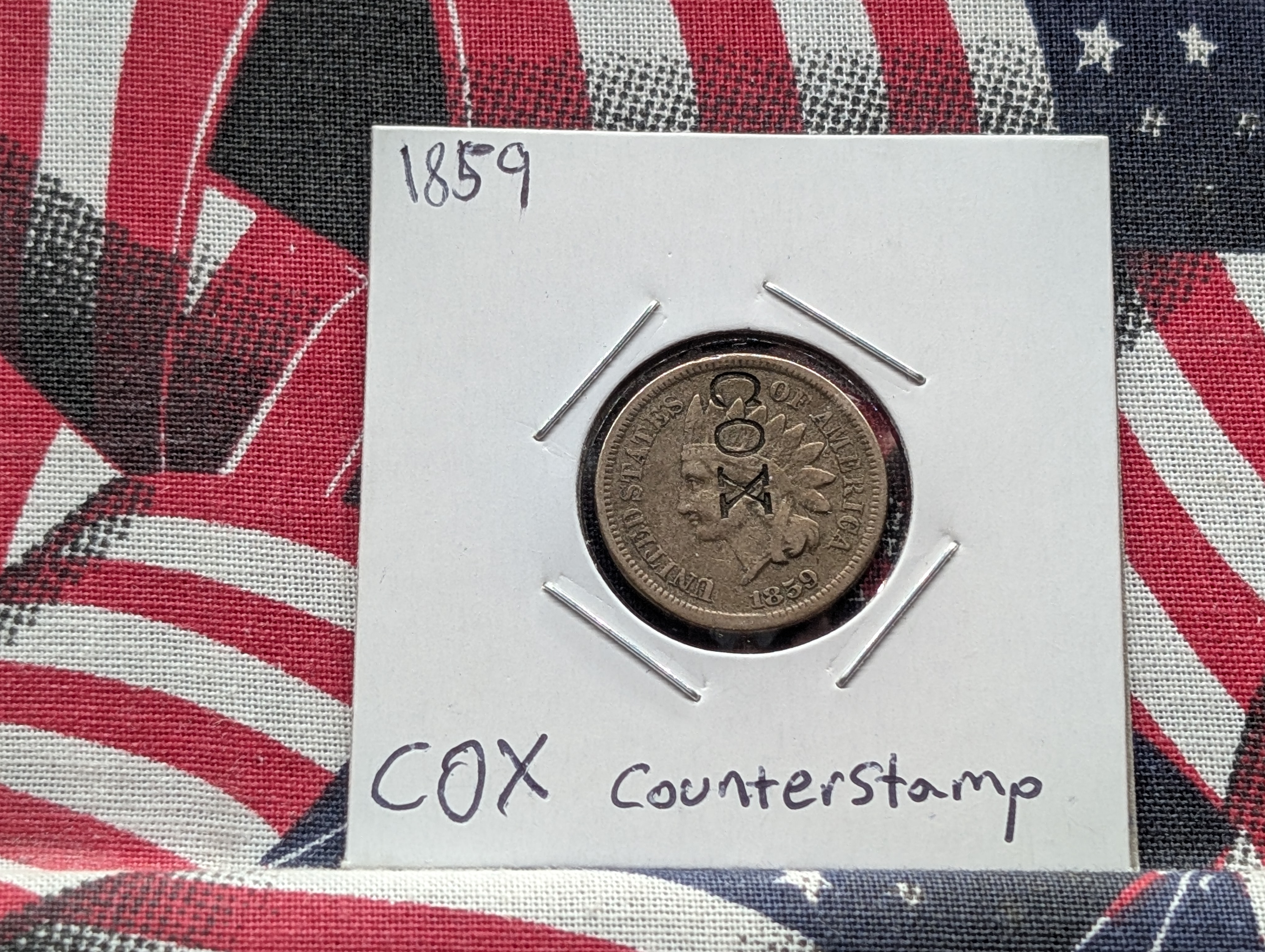 1859 Copper Nickel Indian Head Cent w/COX Counterstamp