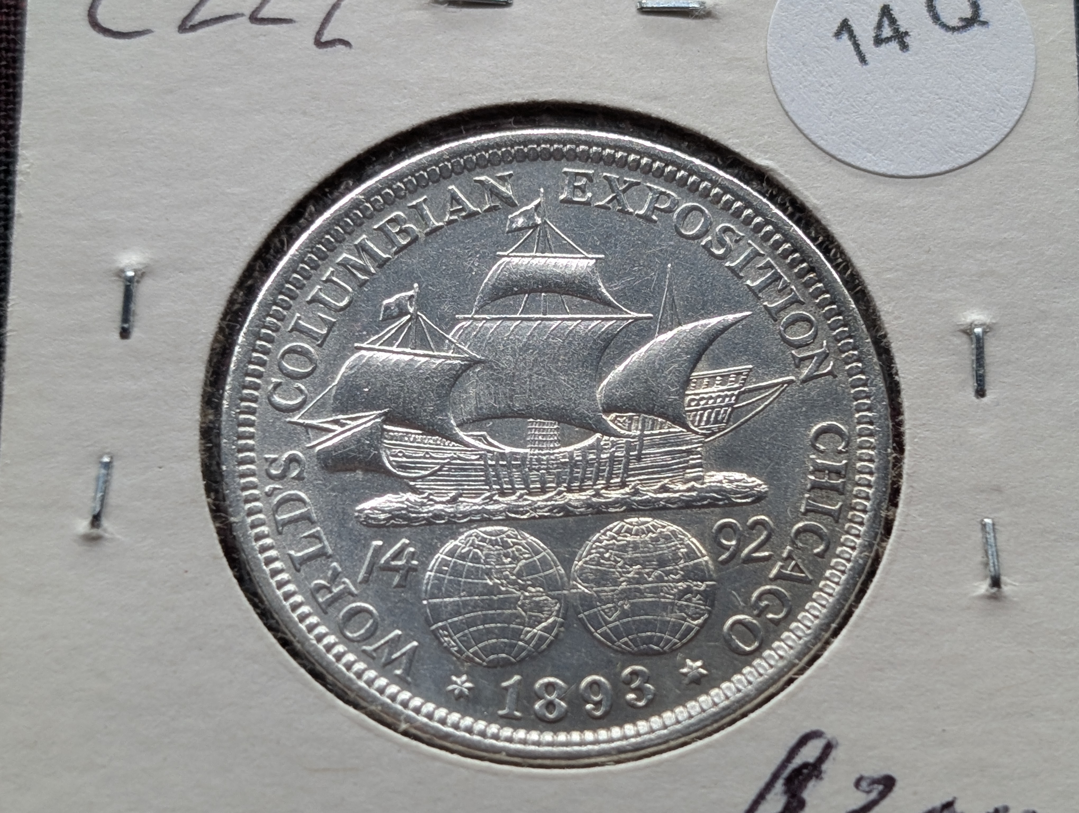 1893 Columbian Exposition Commemorative Half Dollar, World's Columbian Exposition in Chicago. 90% Silver