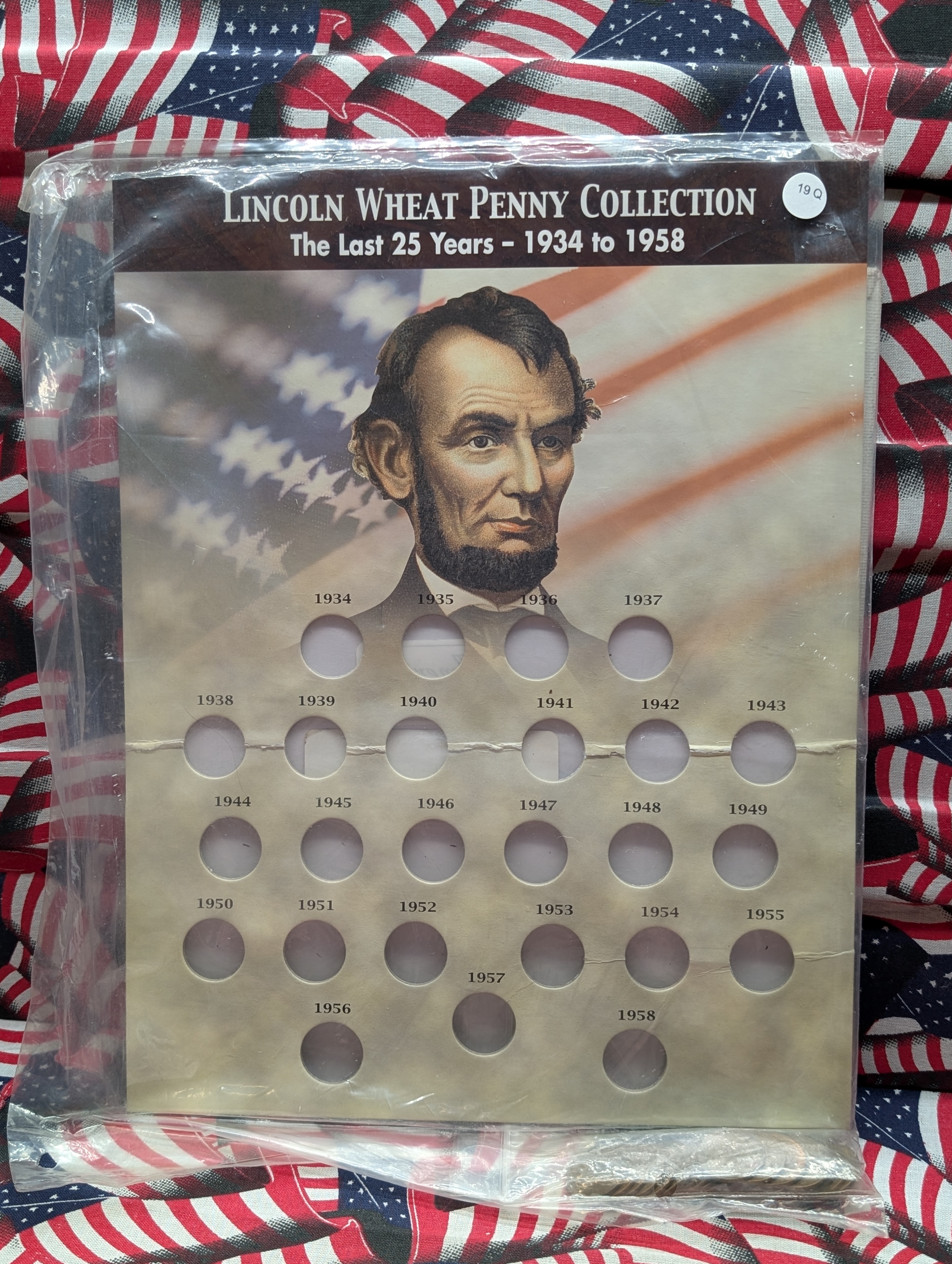 1934-1958 Lincoln Wheat Cents Cardboard Holder with 25 Coins