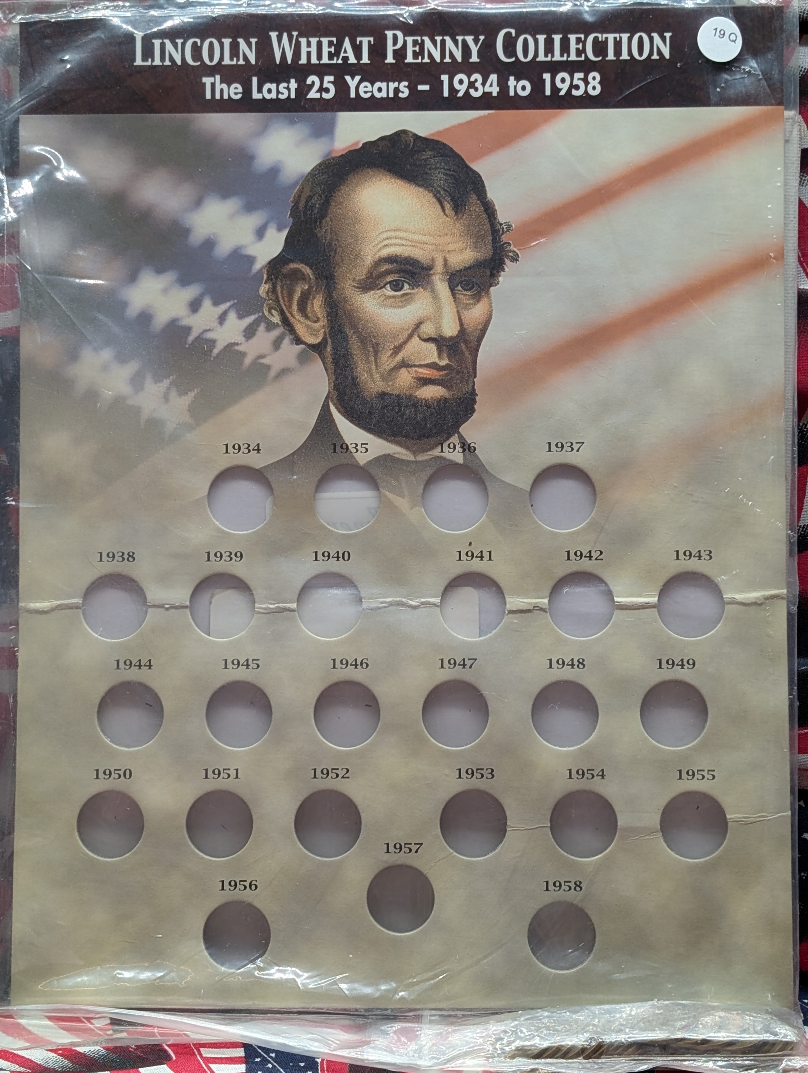 1934-1958 Lincoln Wheat Cents Cardboard Holder with 25 Coins