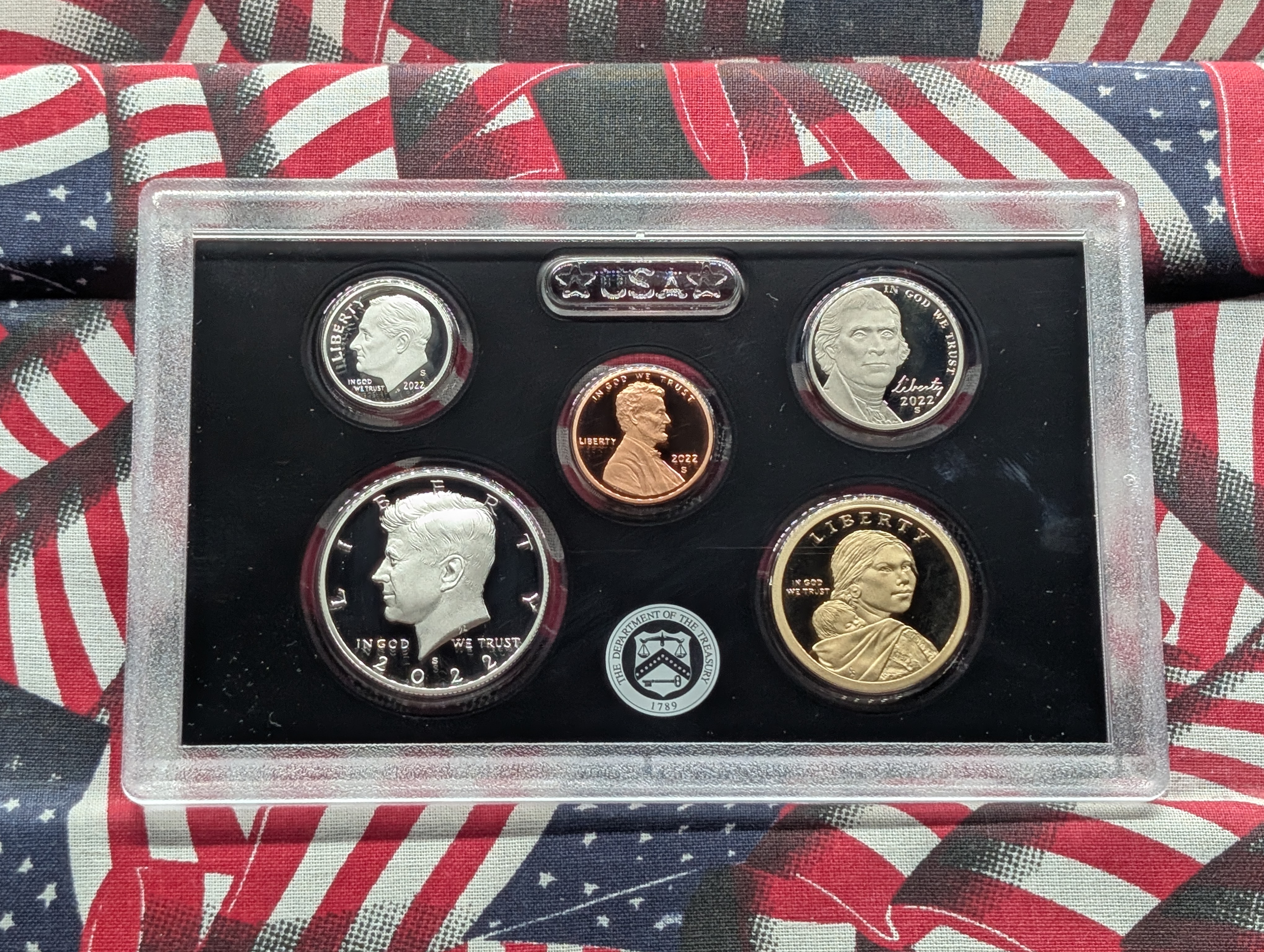 2022-S U.S. Mint Silver Proof Set In OGP With COA - Contains Seven 90% Silver Coins & The Ely S. Parker Sacagawea Dollar.