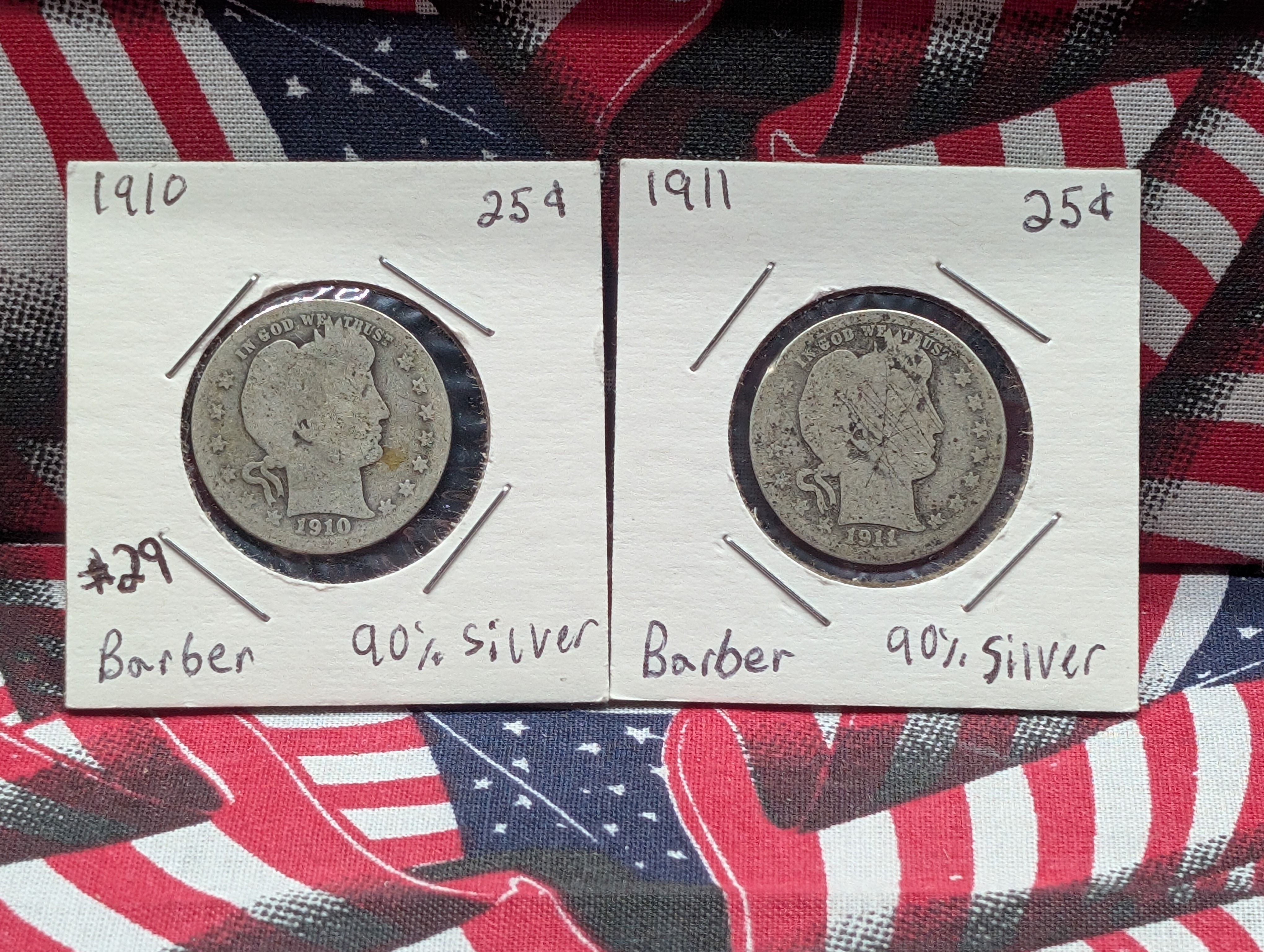 1910 & 1911 Barber Quarters, 90% Silver