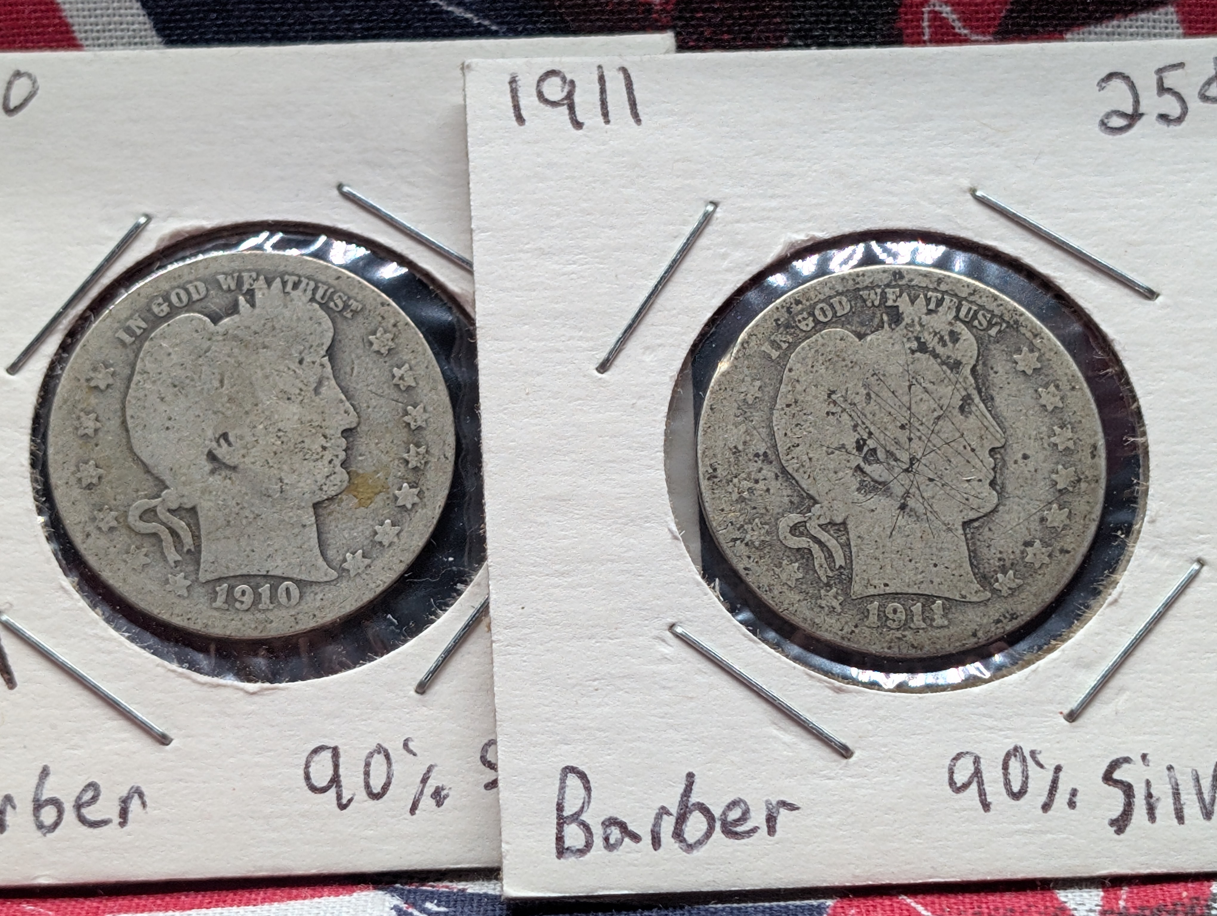 1910 & 1911 Barber Quarters, 90% Silver