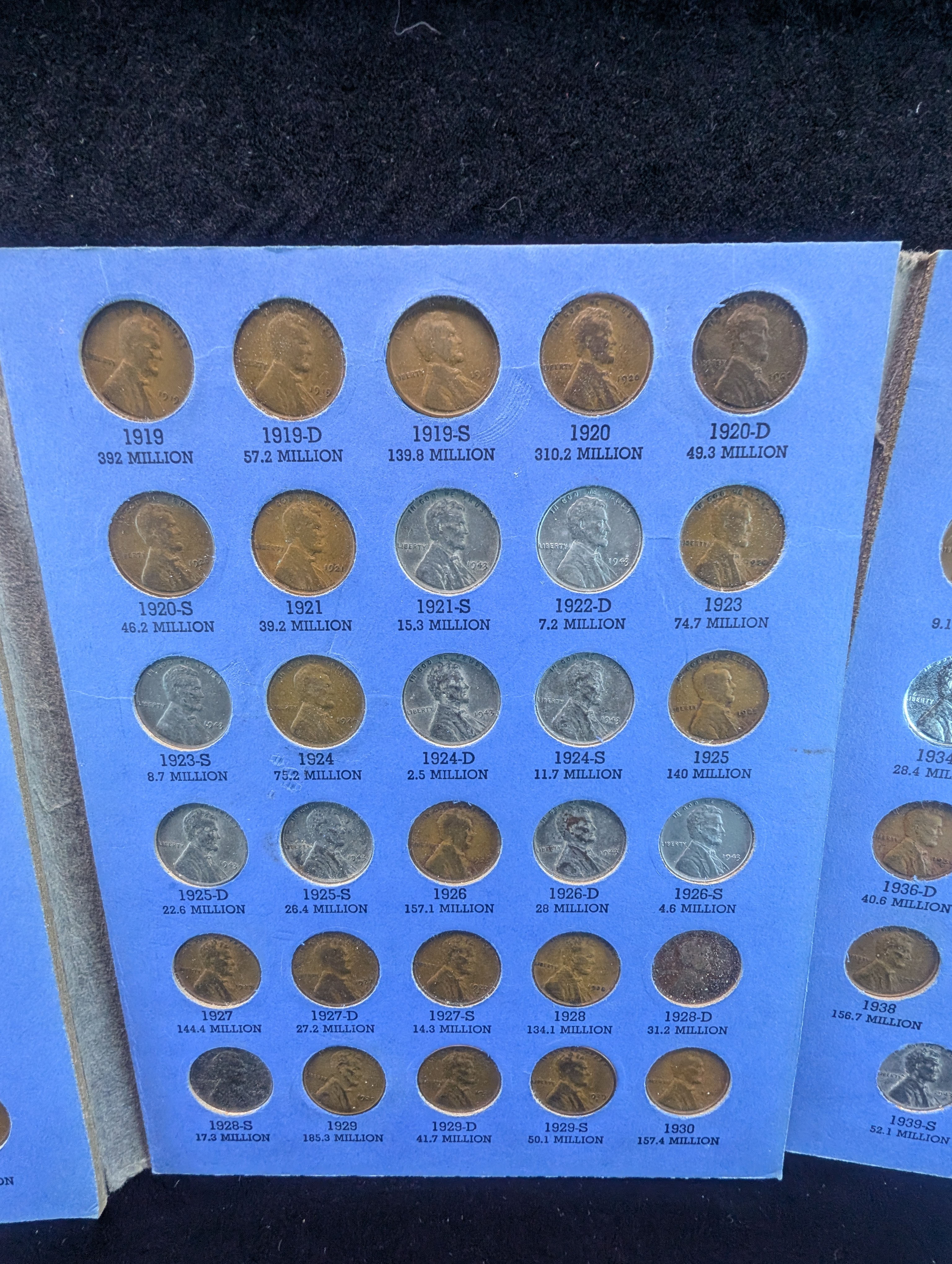 Lincoln Head Cent Collection, 89 Coins Not All There by Date, Filled in with 1943 Cents in Whitman Coin Folder