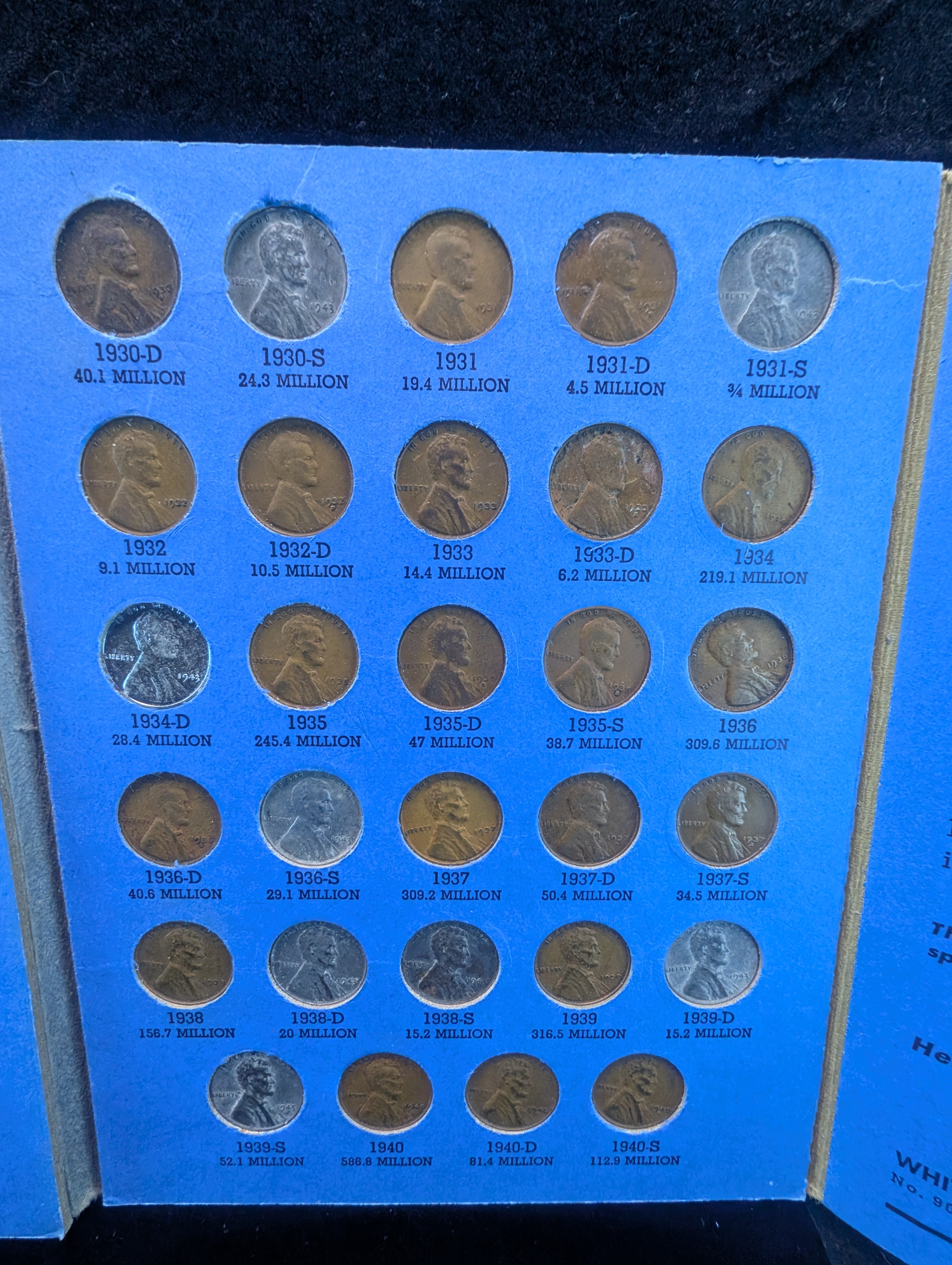 Lincoln Head Cent Collection, 89 Coins Not All There by Date, Filled in with 1943 Cents in Whitman Coin Folder