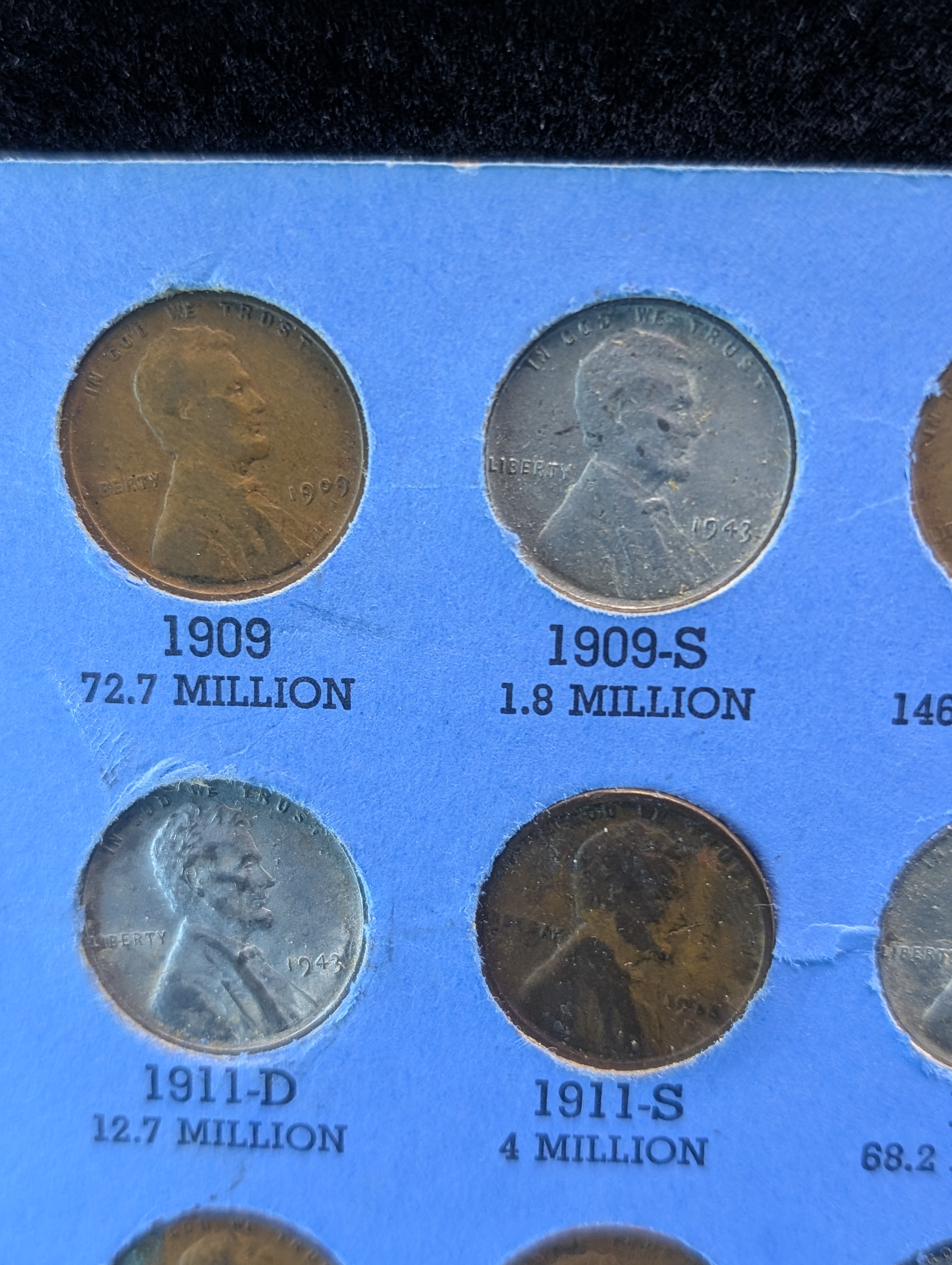 Lincoln Head Cent Collection, 89 Coins Not All There by Date, Filled in with 1943 Cents in Whitman Coin Folder