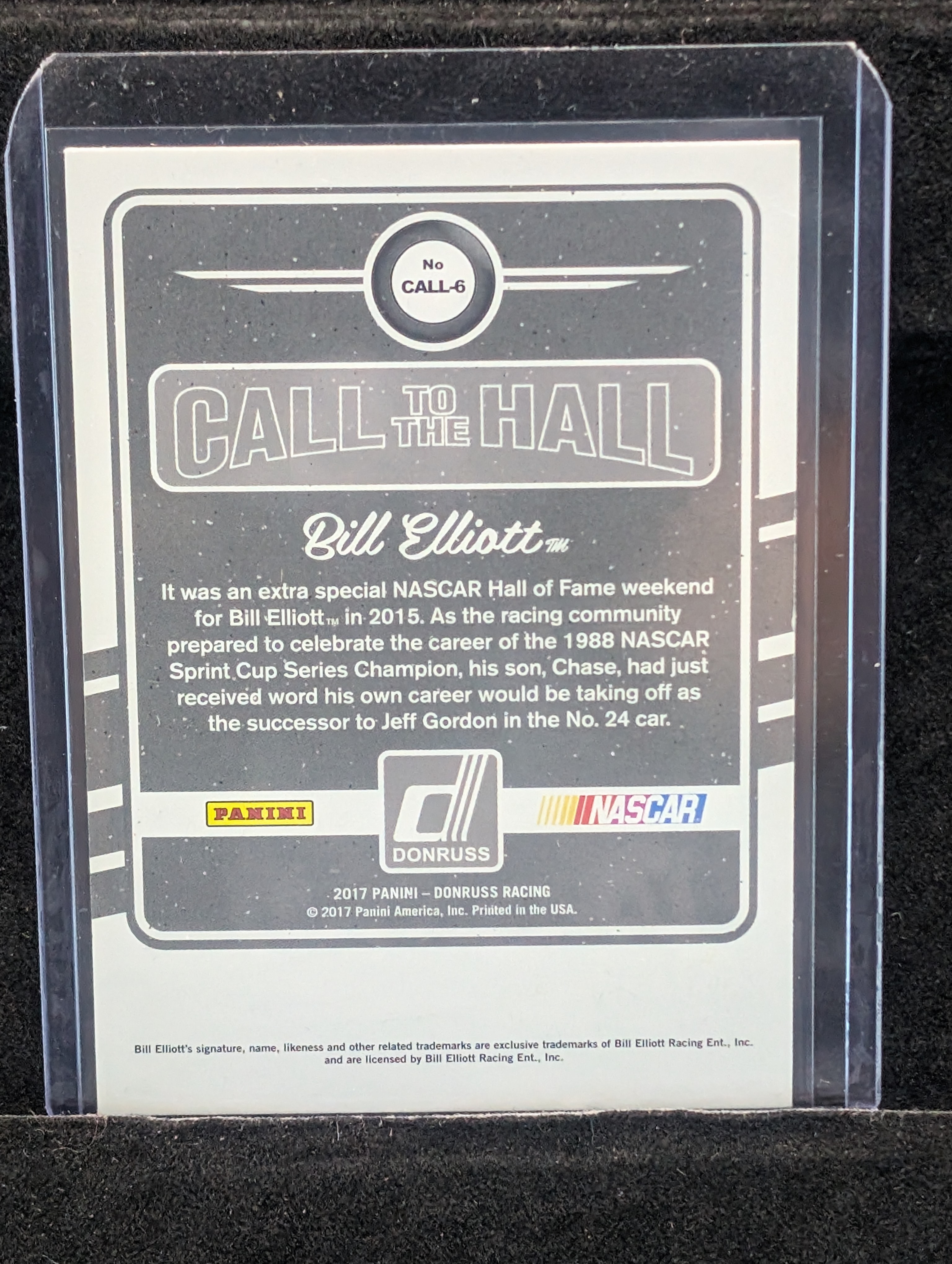2017 Panini Donruss Racing Bill Elliott Call To The Hall In Person Autograph #CALL-6 - No COA