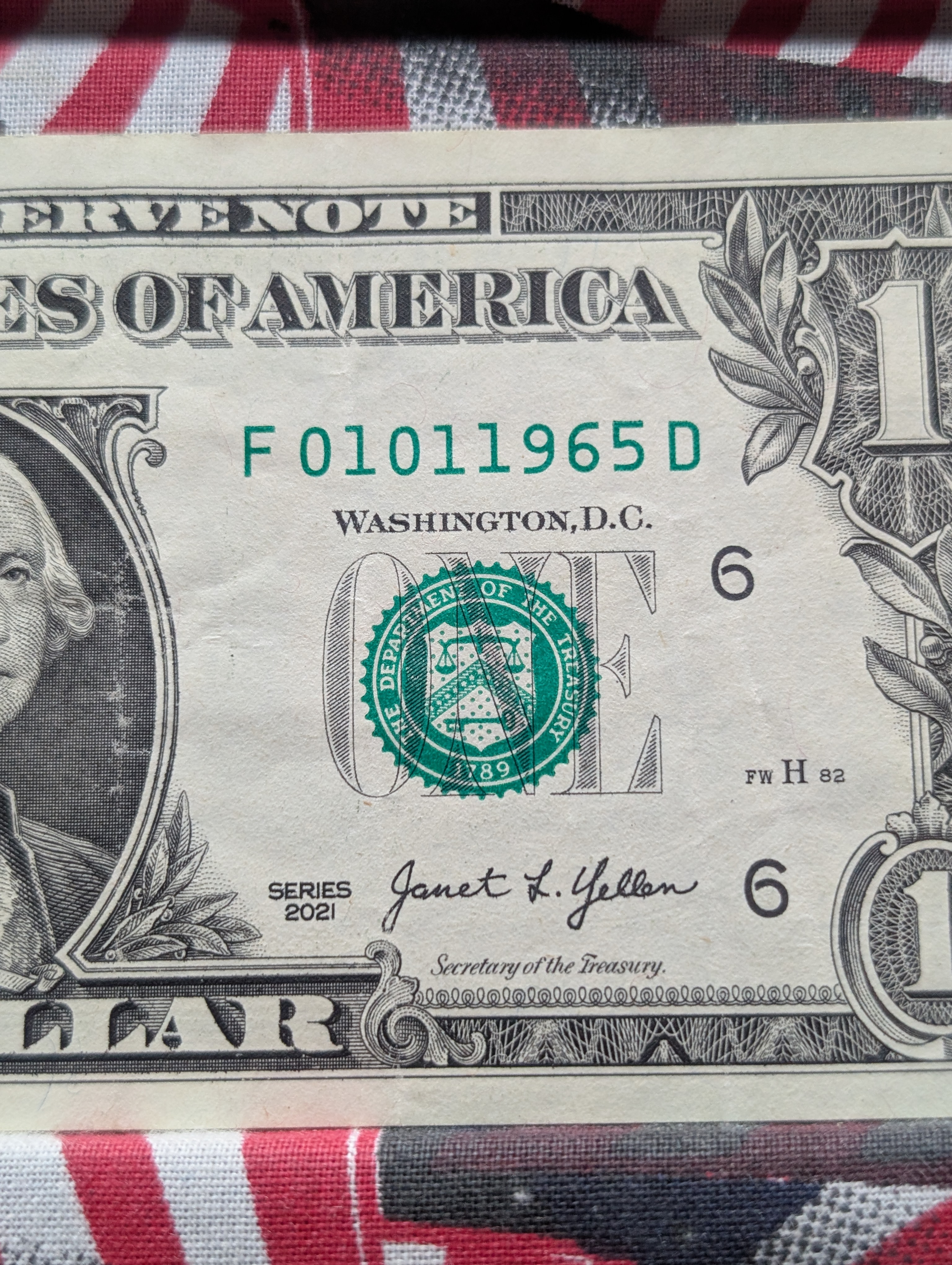 2021 Series $1 Note W/ Fancy Serial Number 01011965, "Birthday Date"
