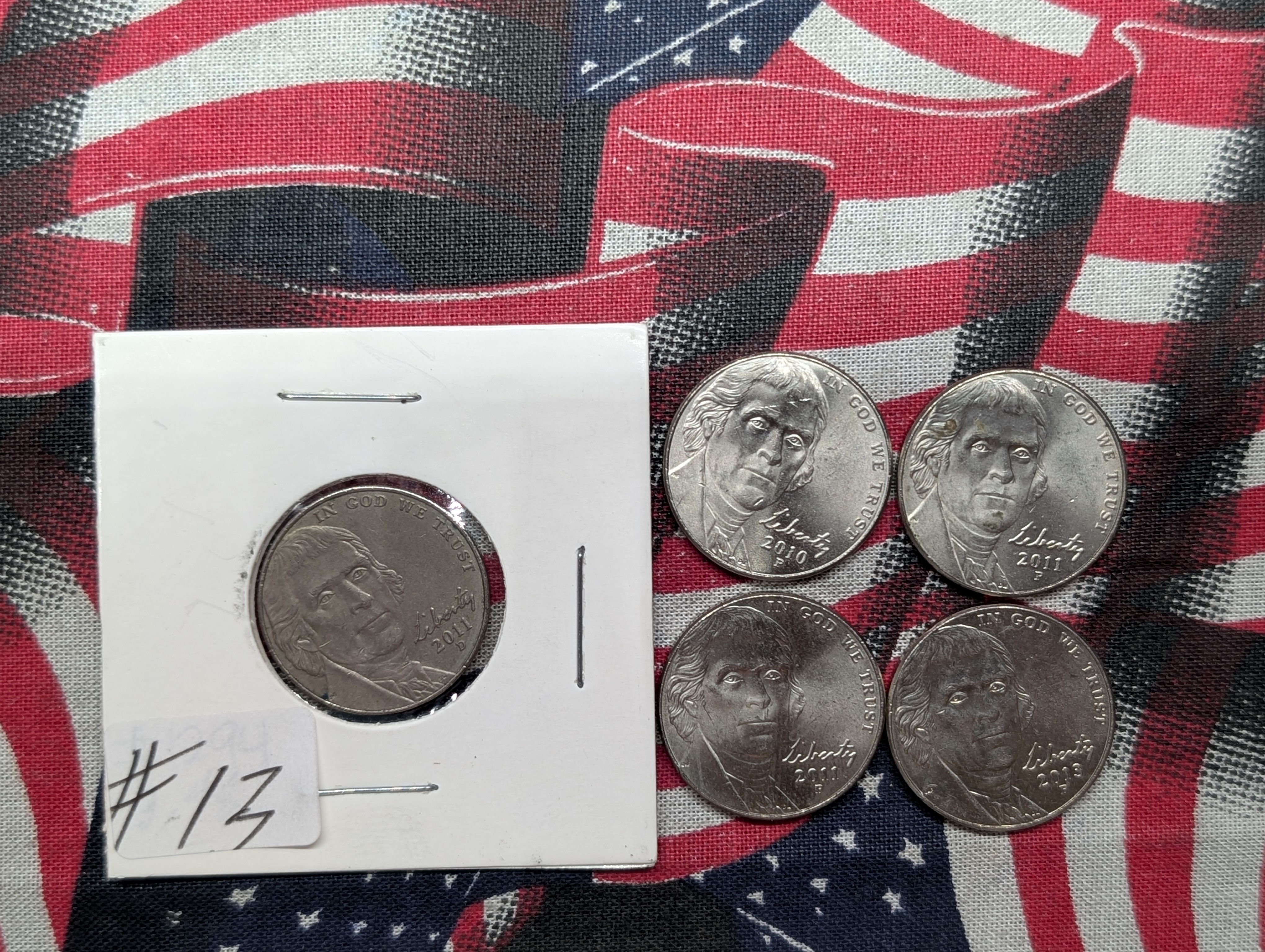 (5) Jefferson Nickels, 2011-D Annealing Error- Missing Clad Layer?, 4 Coins Full Steps