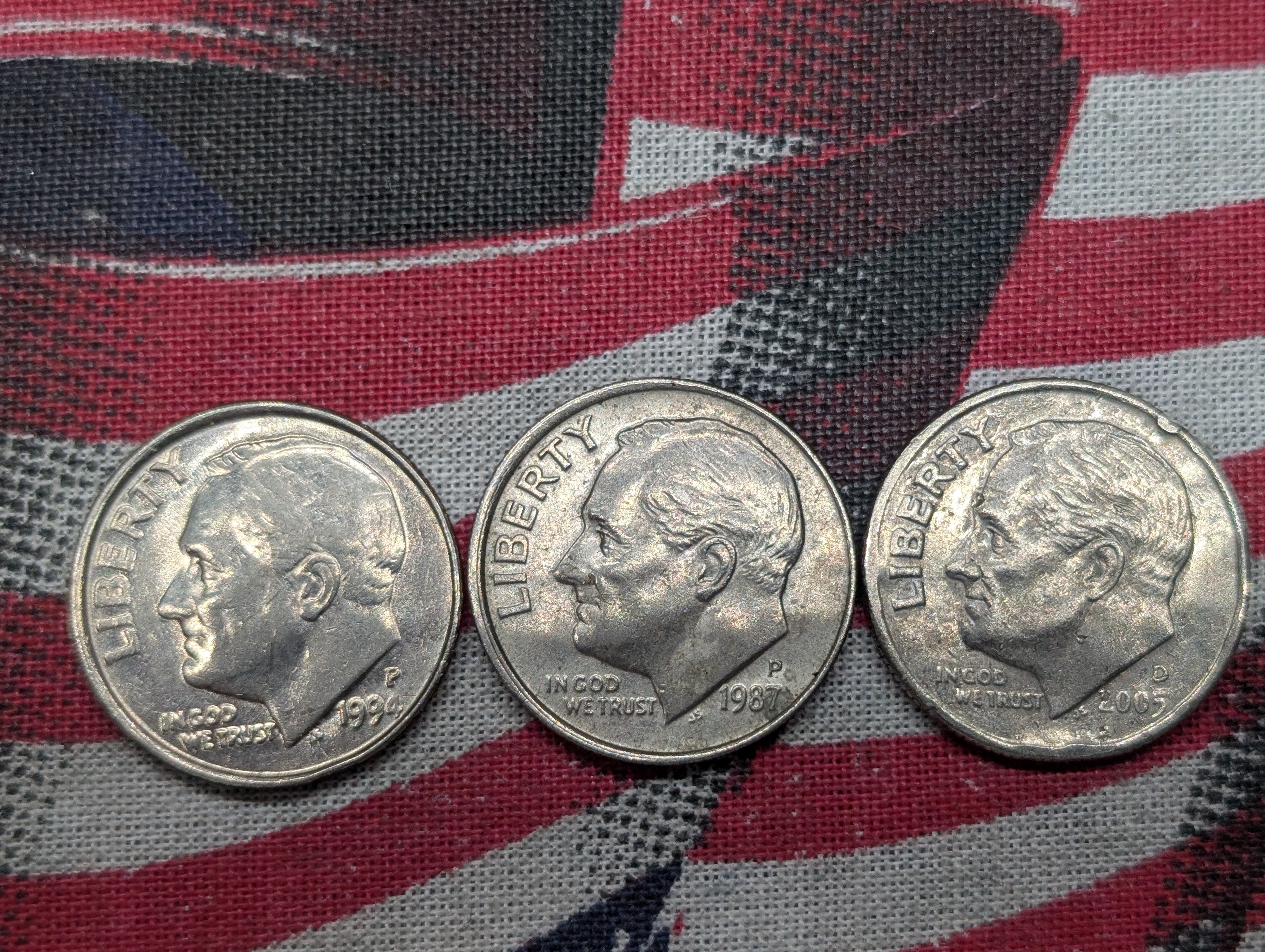 (5) Roosevelt Dimes, Errors- 3 Off Center, 1 with Planchet Error