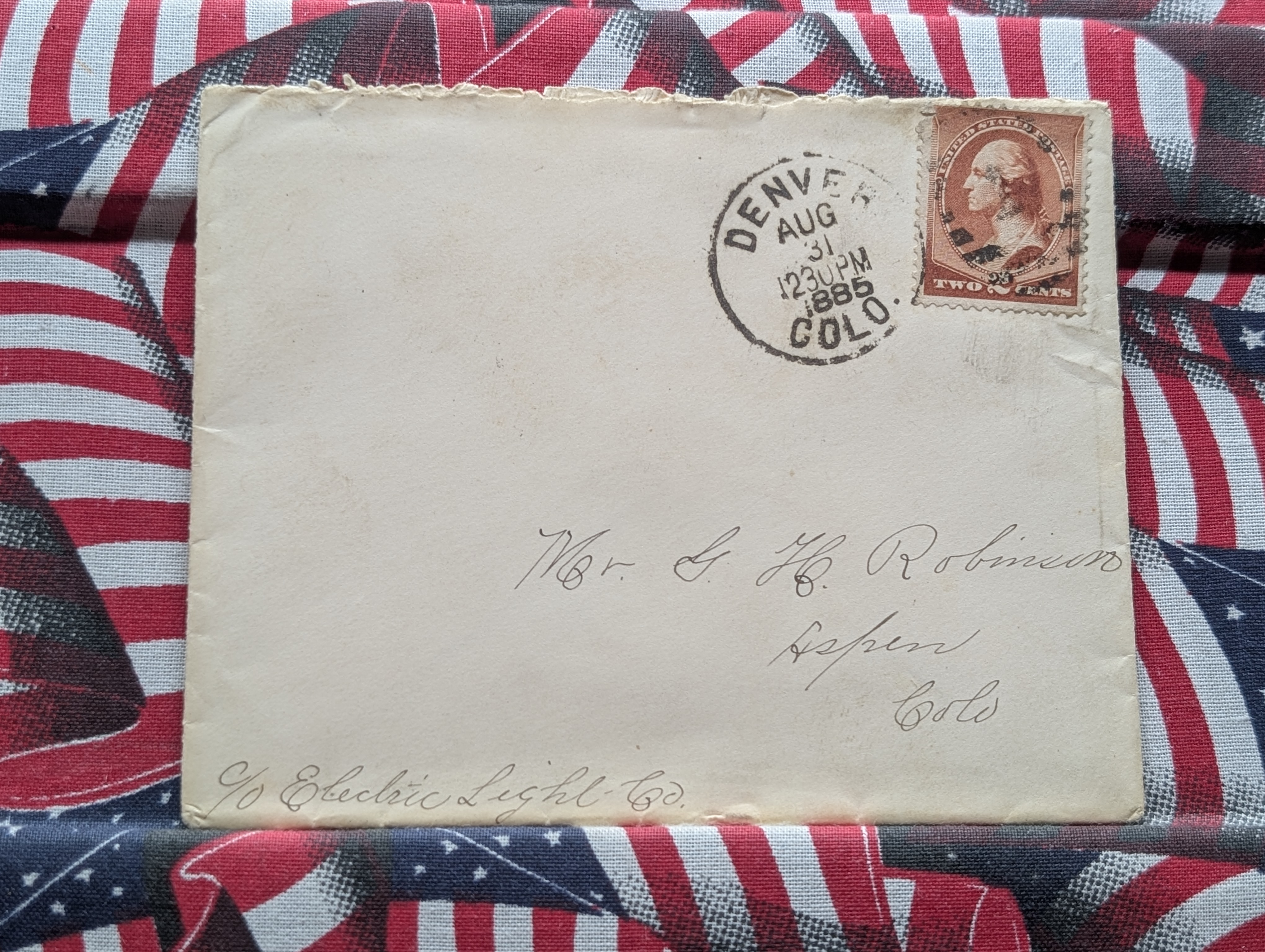 Posted Envelope c/o Electric Light Co Denver and Aspen Co