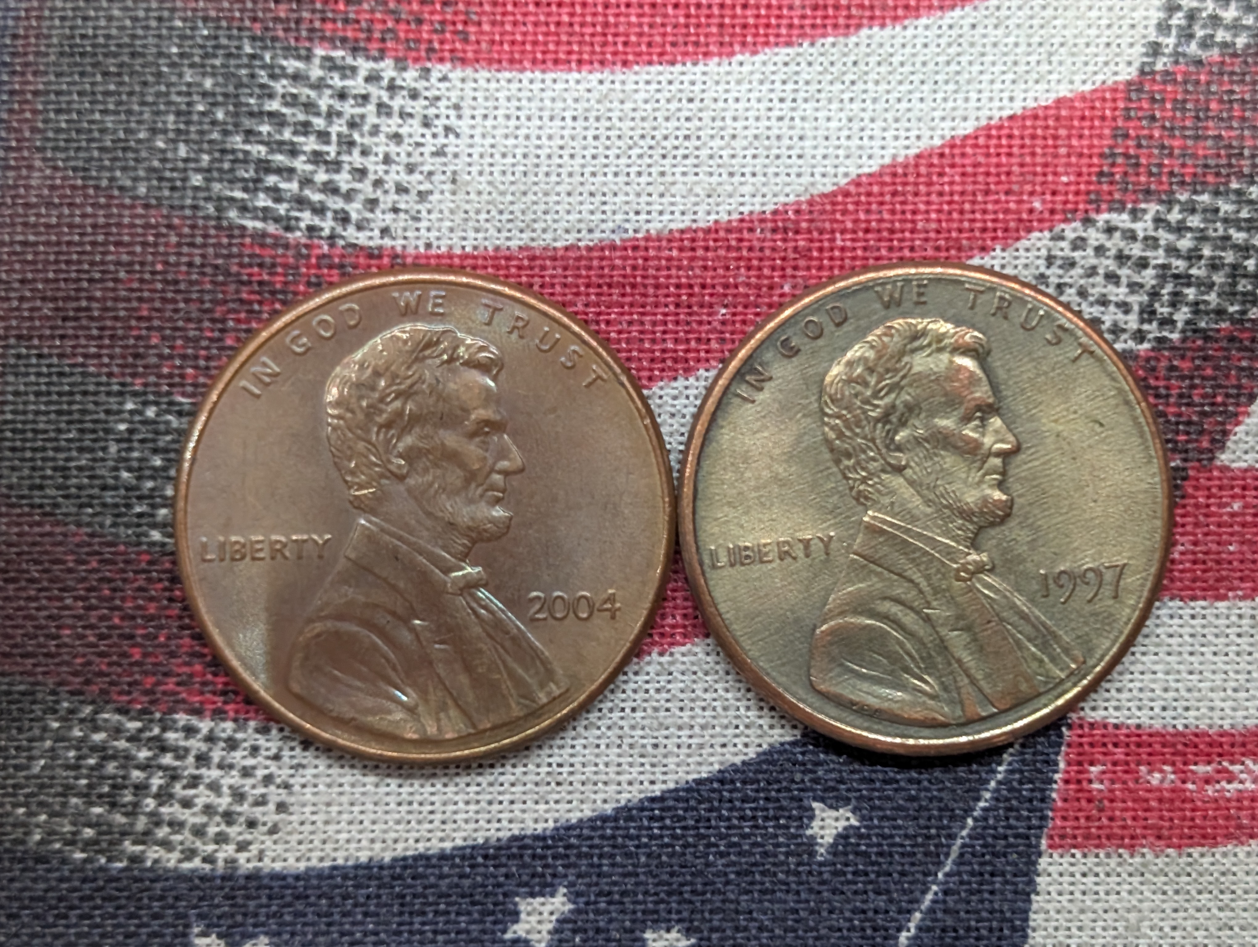 1997 and 2004 Lincoln Cents ERROR, Observe Clad Layer and Die Clashes Rear