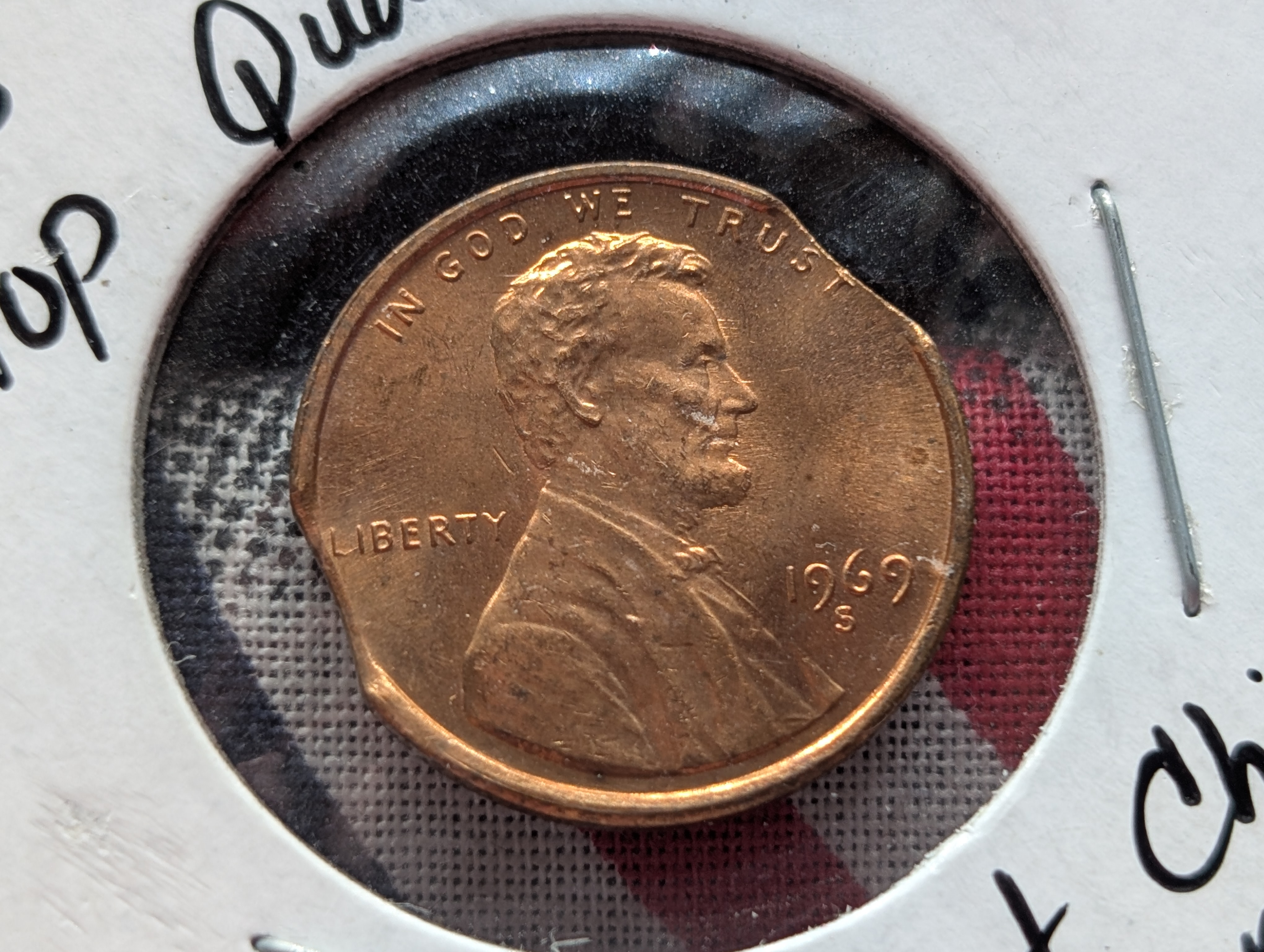 1969-S Lincoln Memorial Cent- Double Clipped ERROR