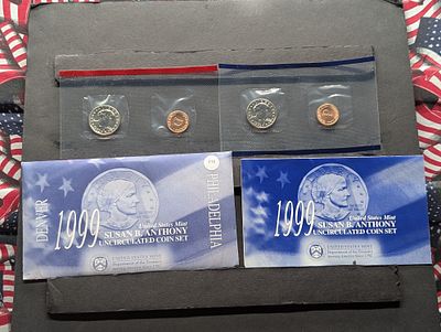 1999-P & D U.S. Mint Susan B. Anthony Uncirculated Coin Sets in OGP. 1999-P &amp; D U.S. Mint 