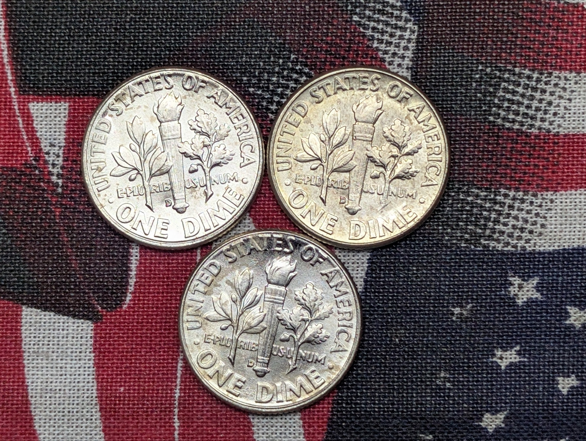 (3) 1960-D Roosevelt Dimes, 66 Years old, (BU), 90% Silver