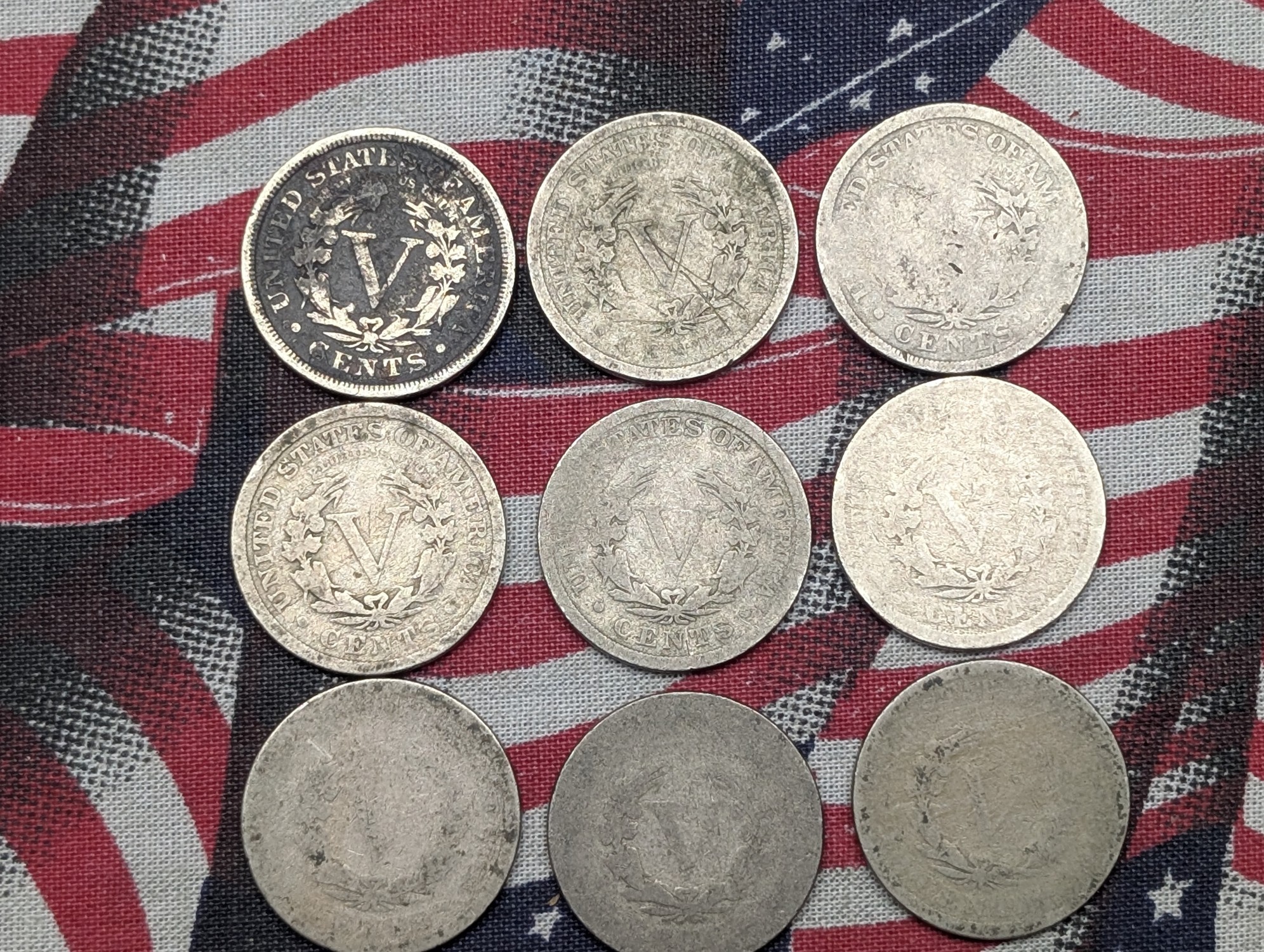 (9) Assorted Liberty V Head Nickels (1800-1900's), Over 100 Years Old!