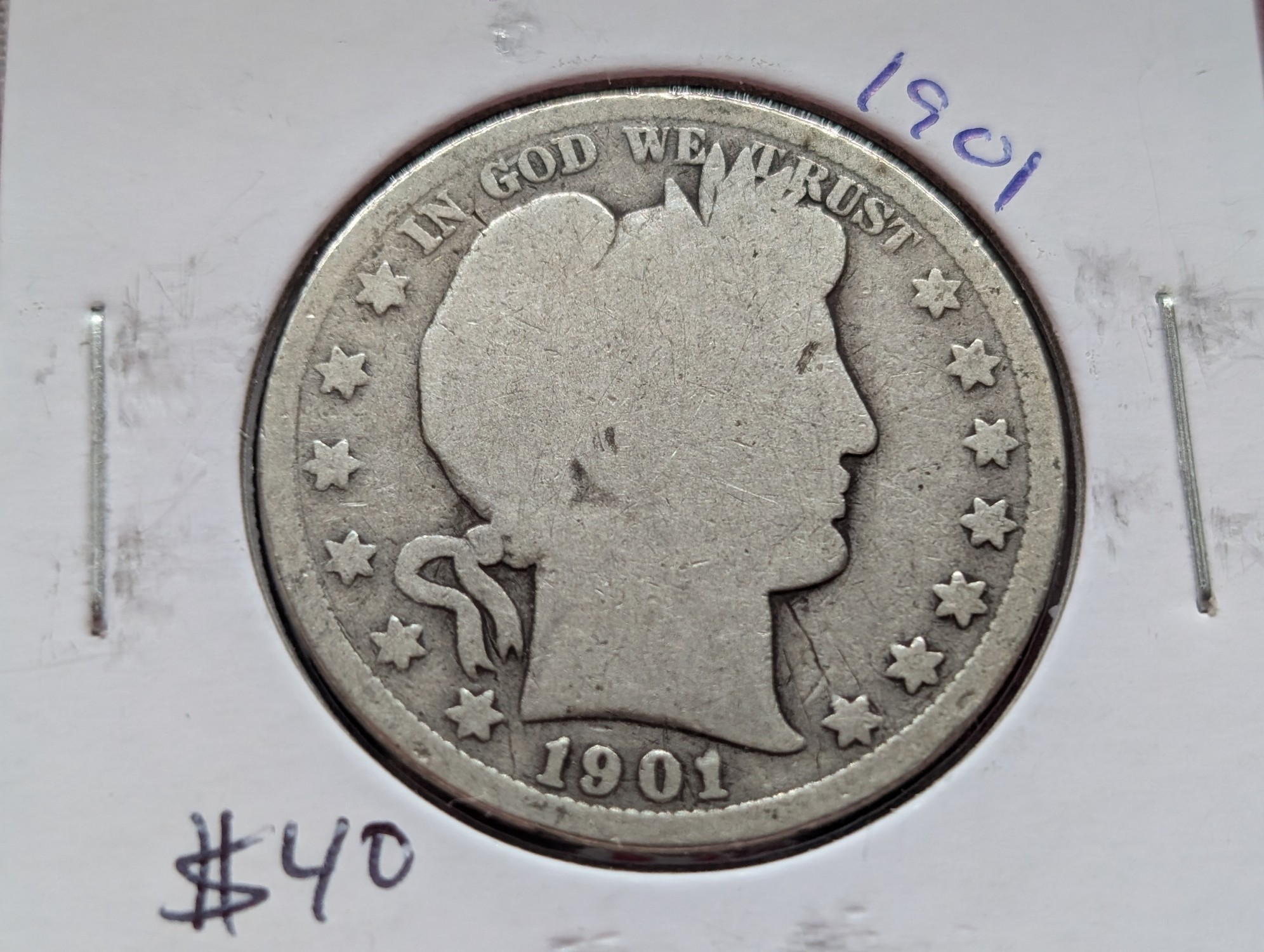 1901 90% Silver Barber Half Dollar - 125 Years Old!