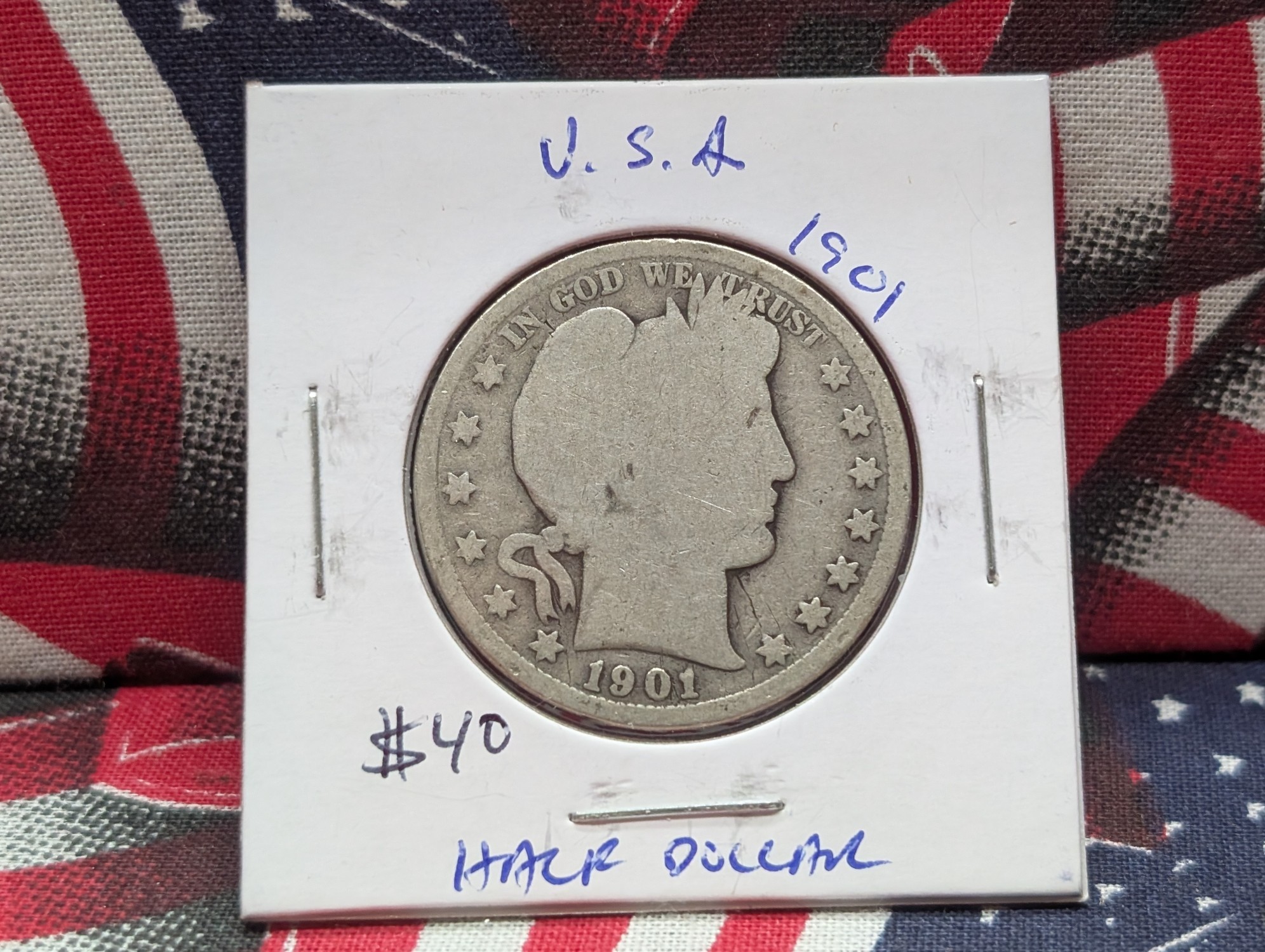 1901 90% Silver Barber Half Dollar - 125 Years Old!