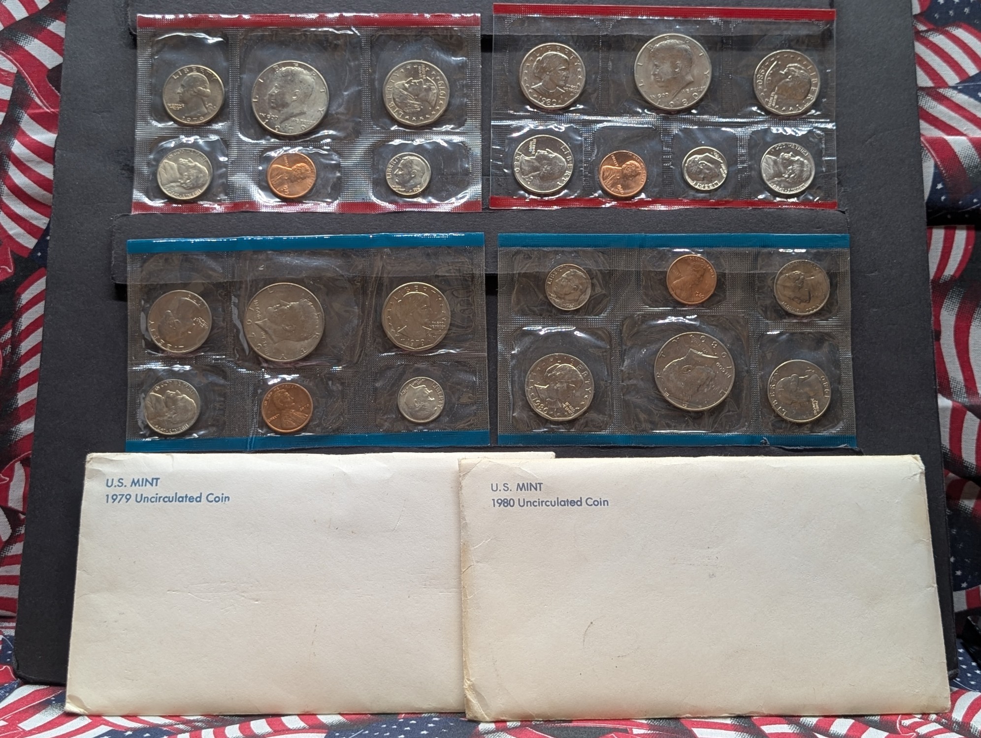 1979-P&D & 1980-P, D & S U.S. Mint Uncirculated Sets with Susan B. Anthony Dollars in OGP