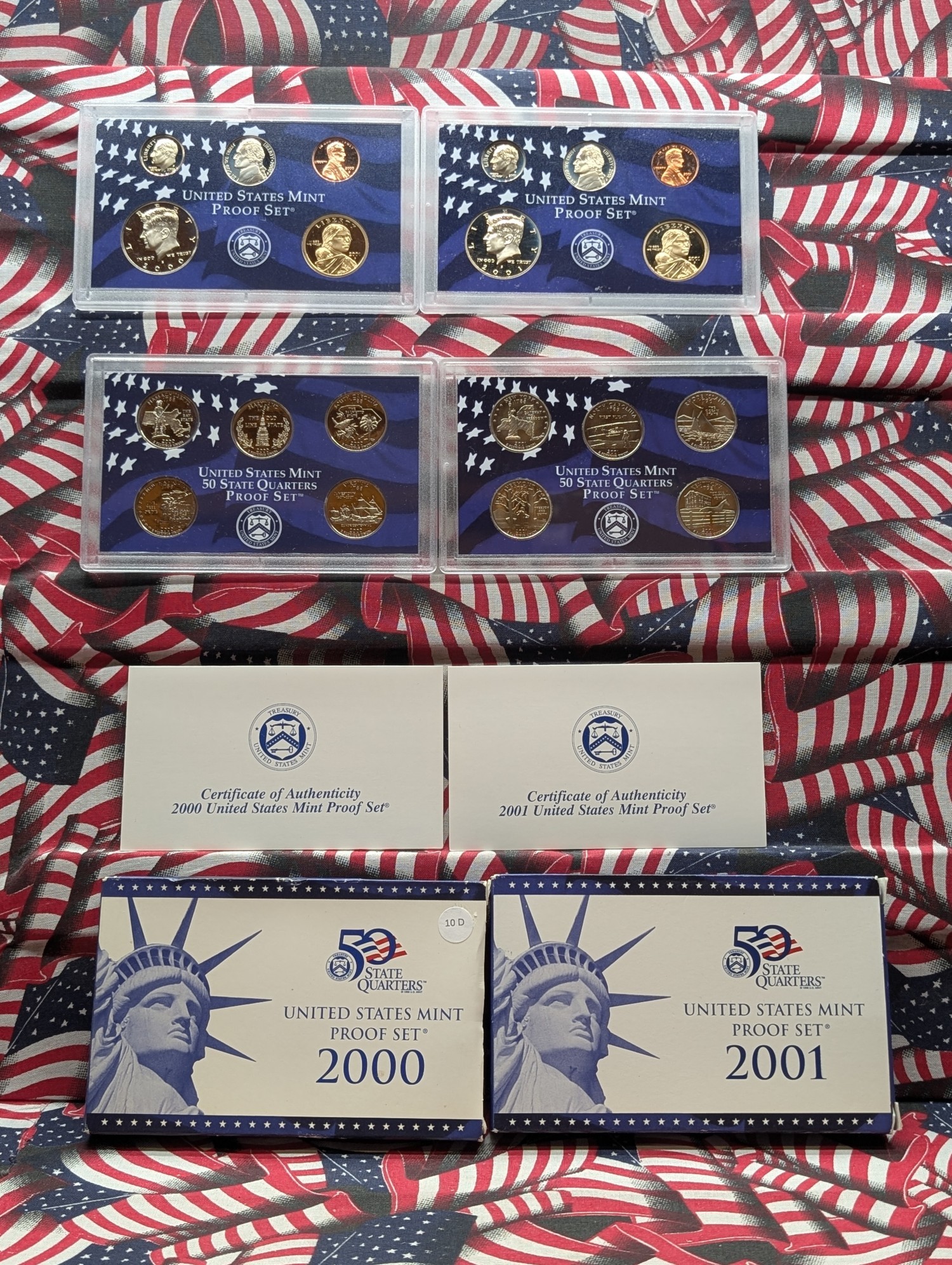 2000-S & 2001-S U.S. Mint Proof Sets with State Quarters & Sacagawea Dollars in OGP w/ COA