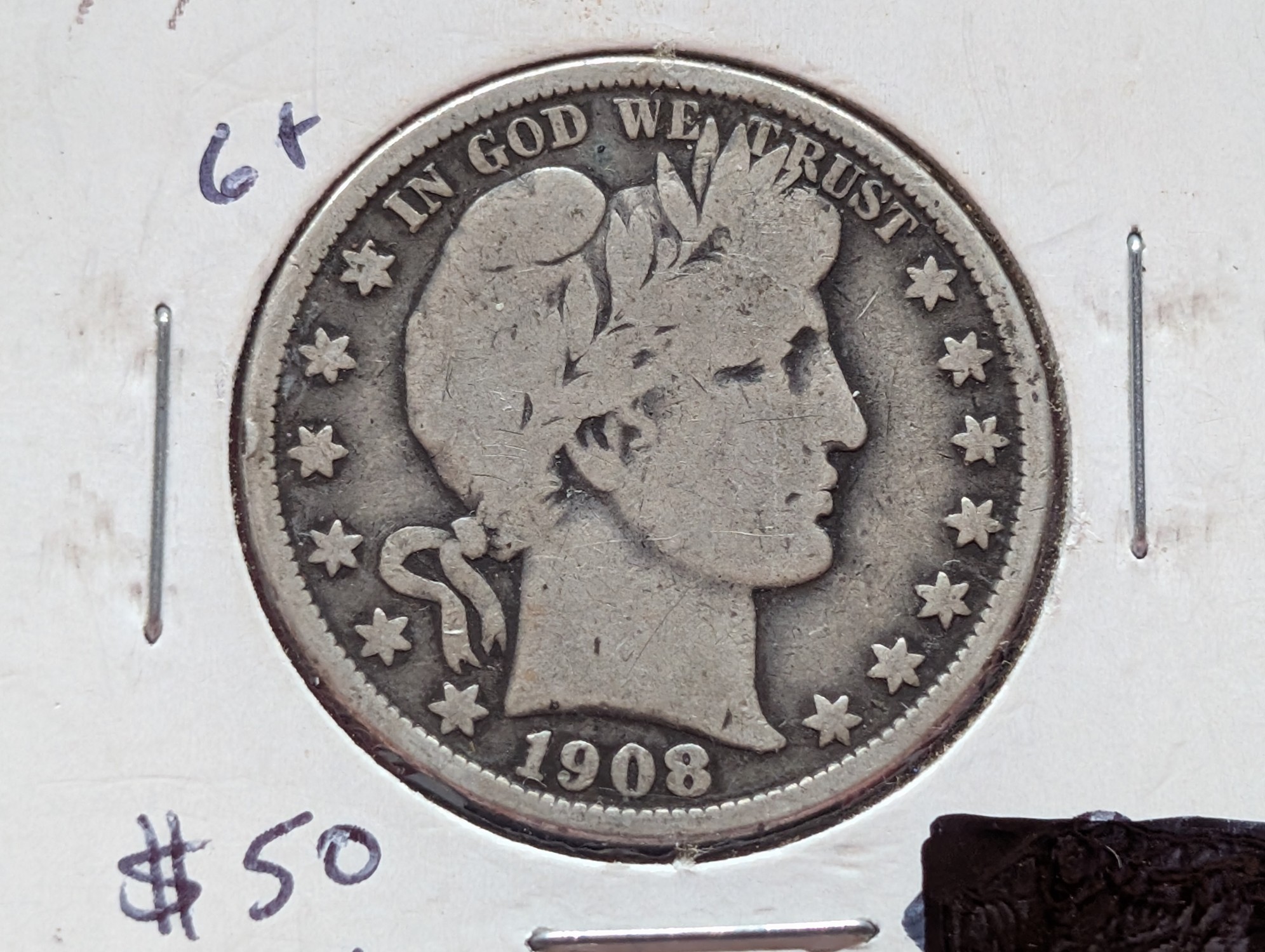 1908-O 90% Silver Barber Half Dollar - 118 Years Old!