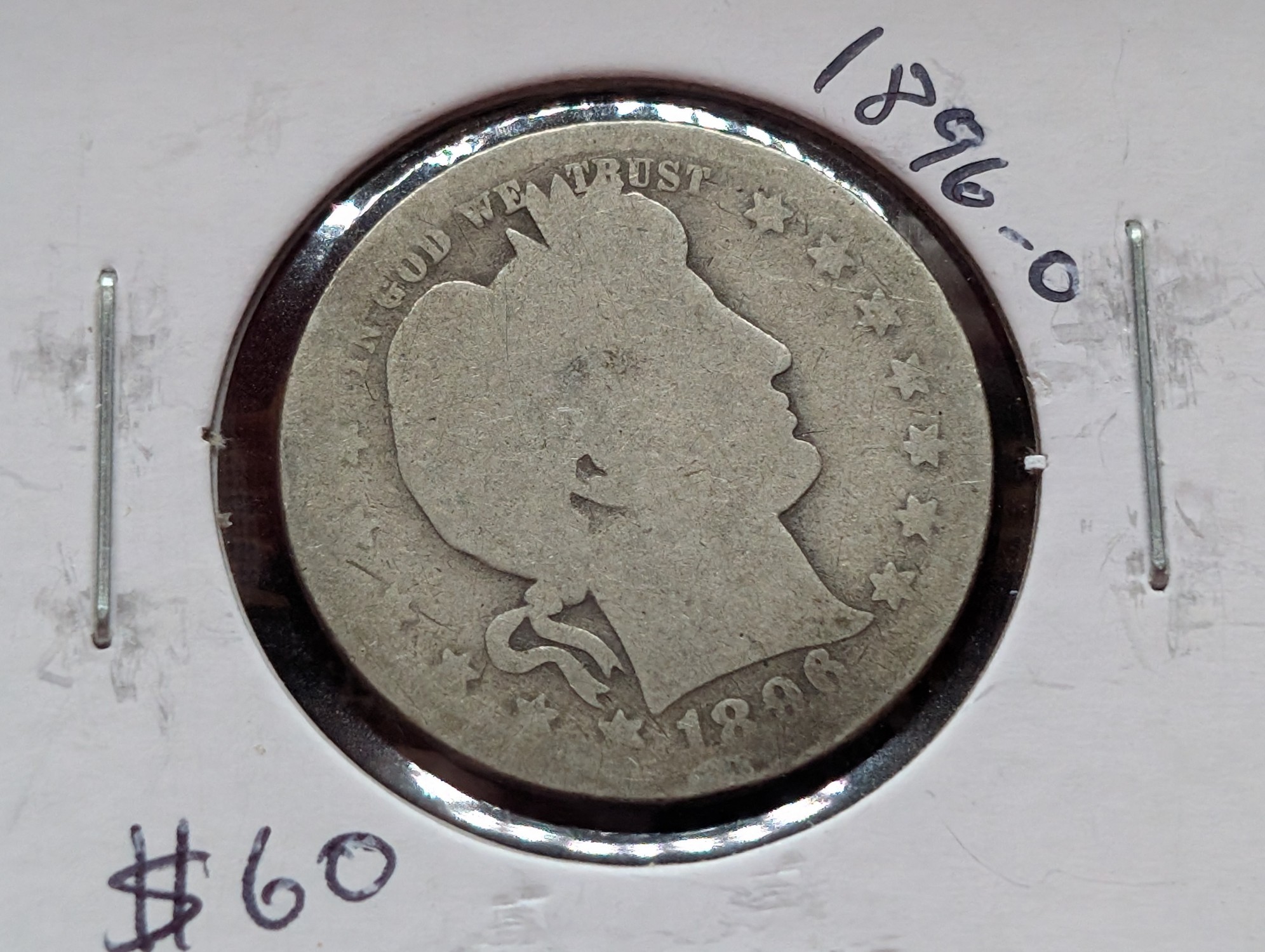 1896-O 90% Silver Barber Quarter