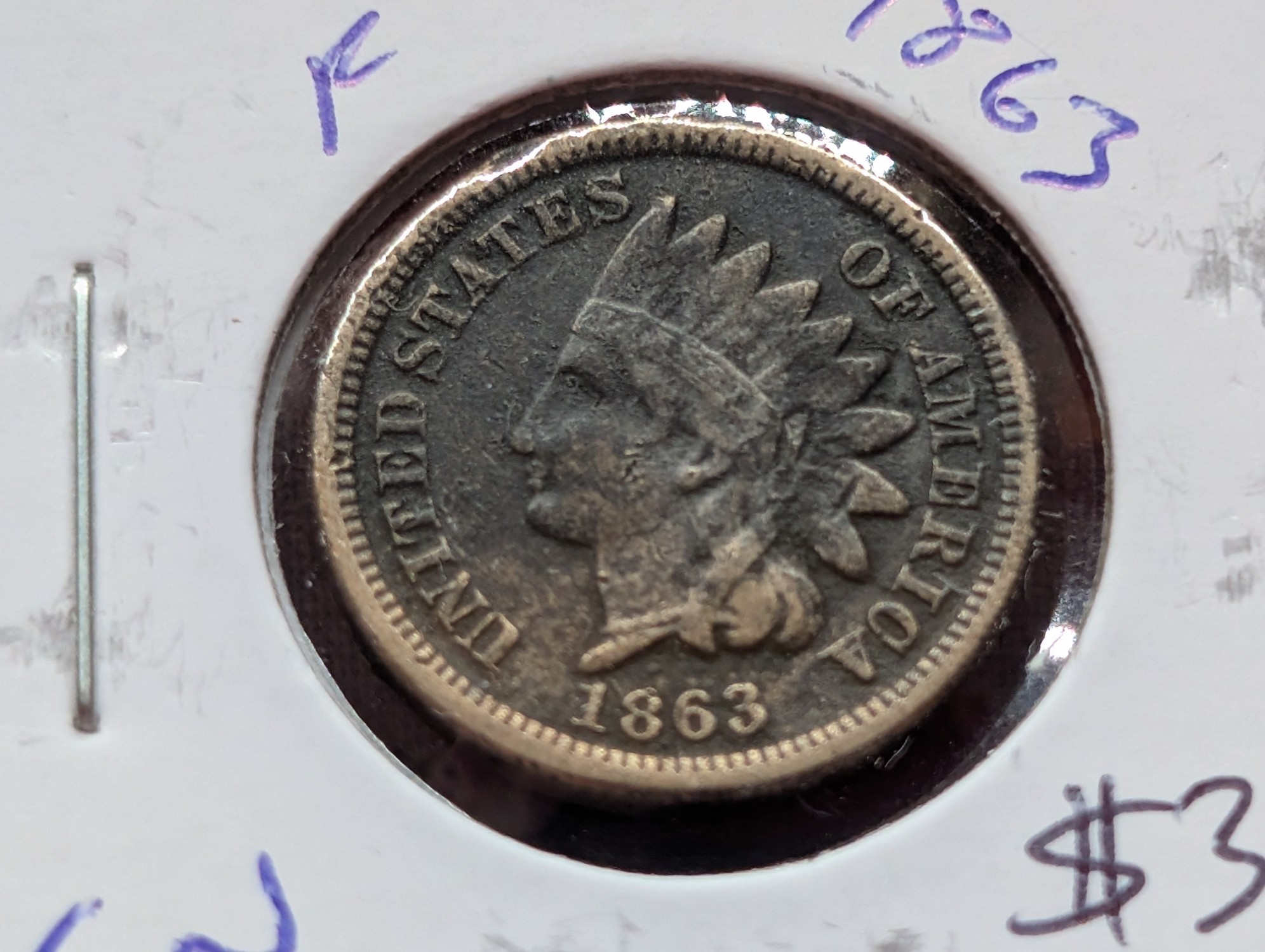 1863 Copper Nickel Indian Head Penny - Civil War Era!