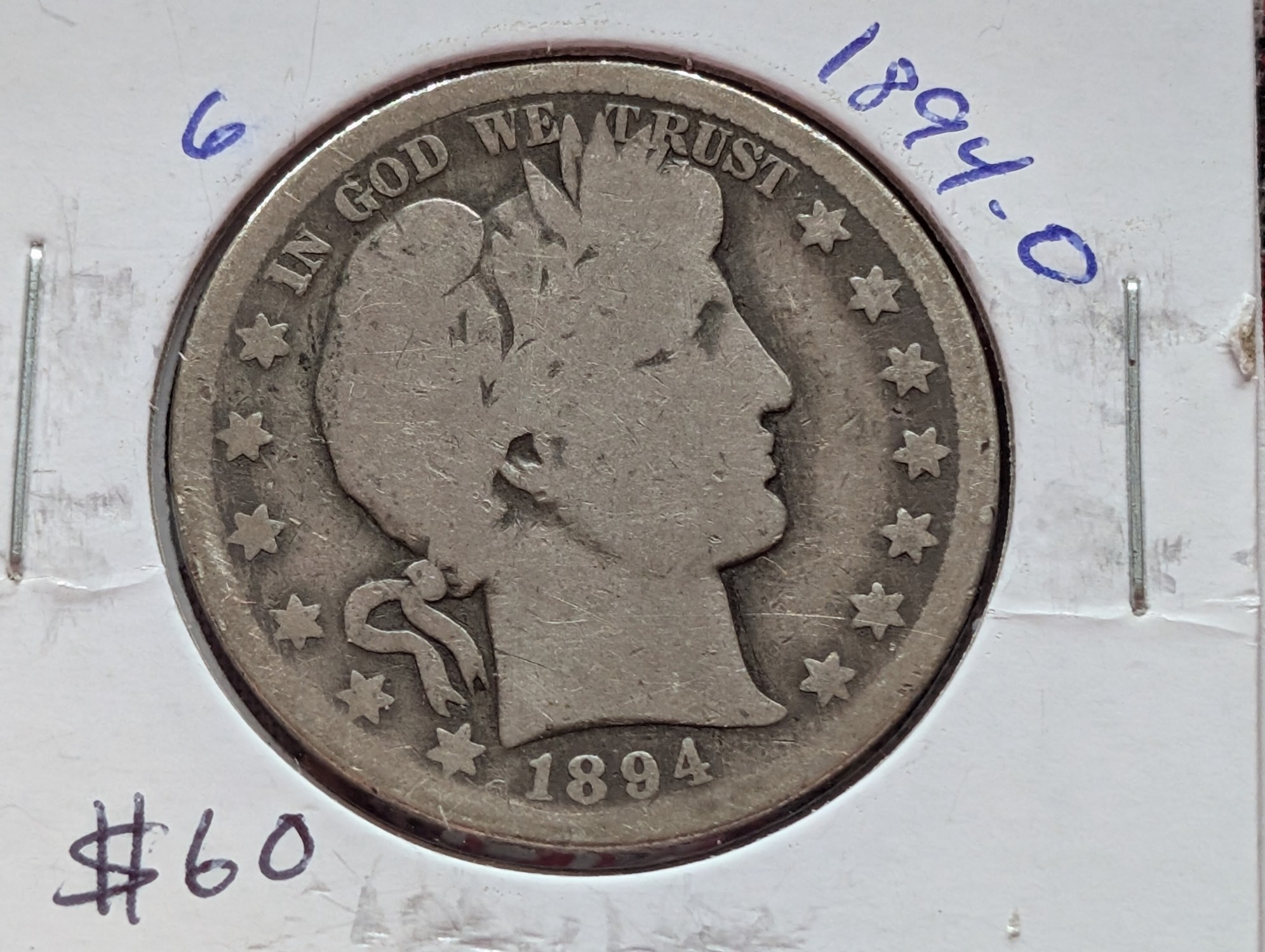 1894-O 90% Silver Barber Half Dollar