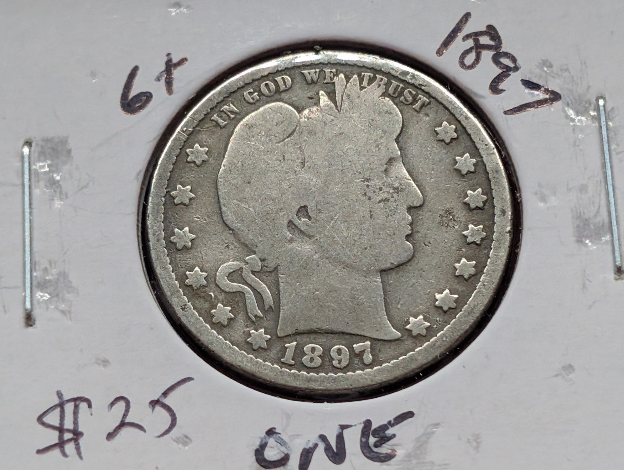 1897 90% Silver Barber Quarter