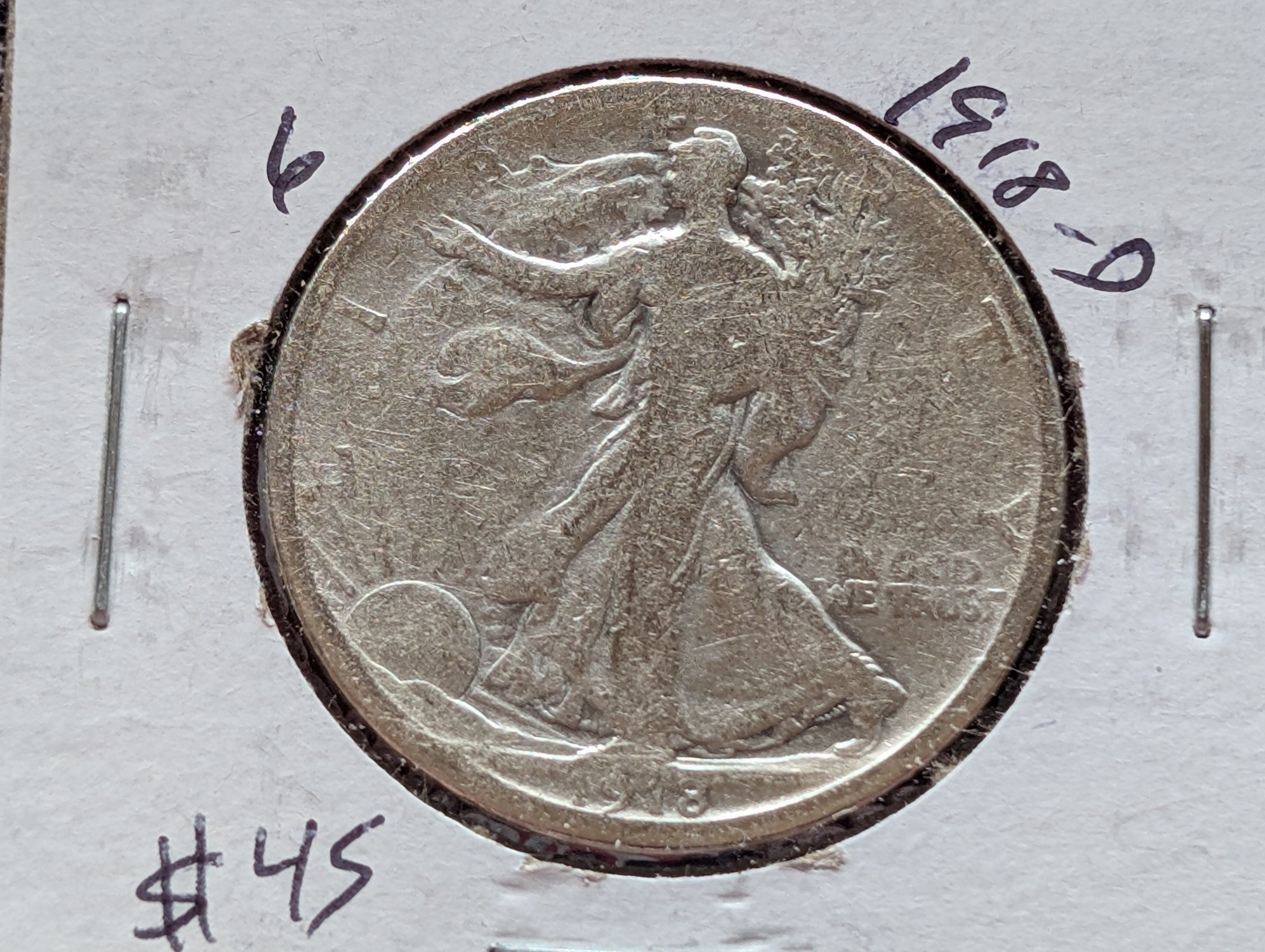 1918-D 90% Silver Walking Liberty Half Dollar