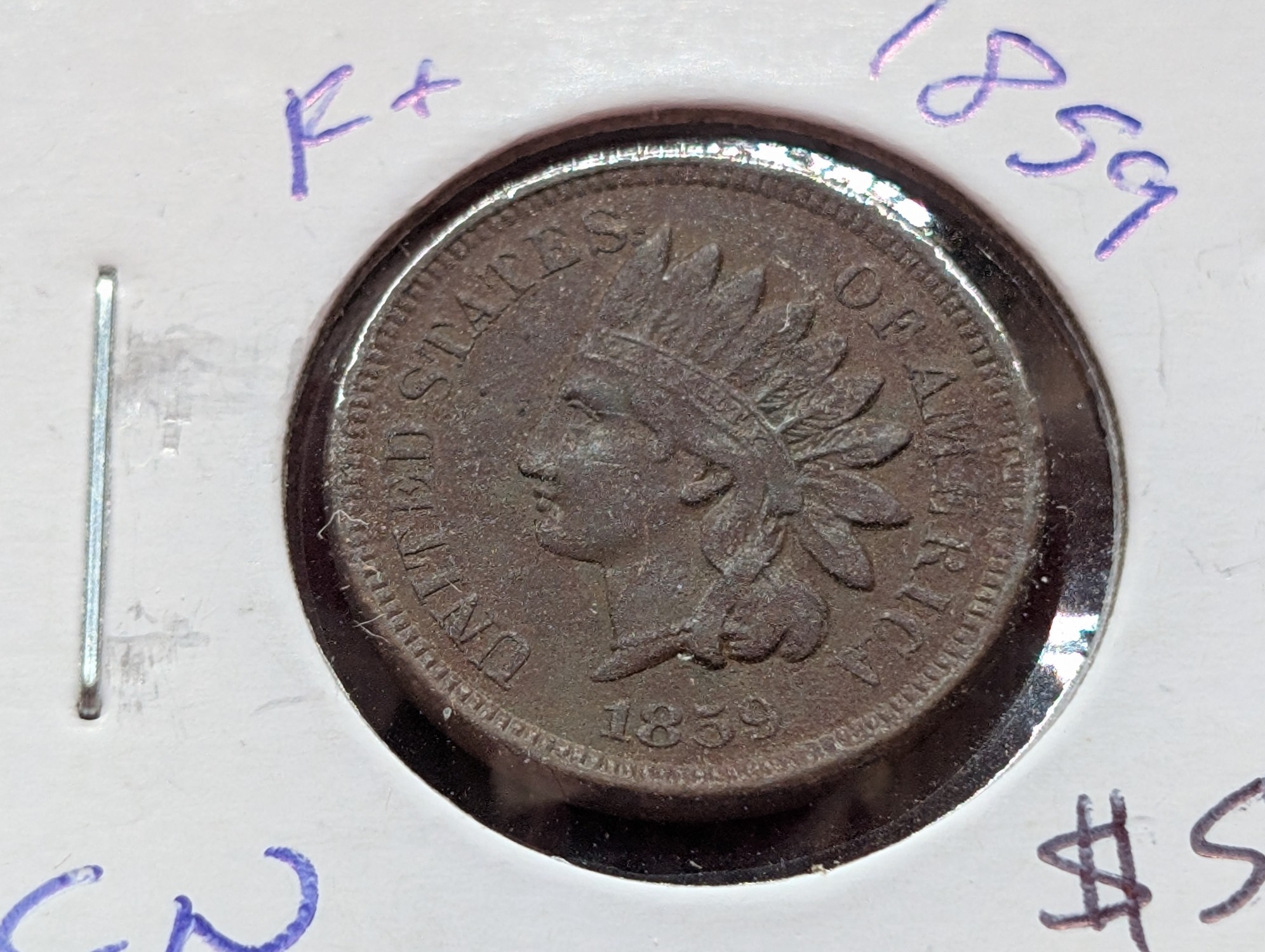 1859 Copper Nickel Indian Head Penny - Full Liberty! - First Year!